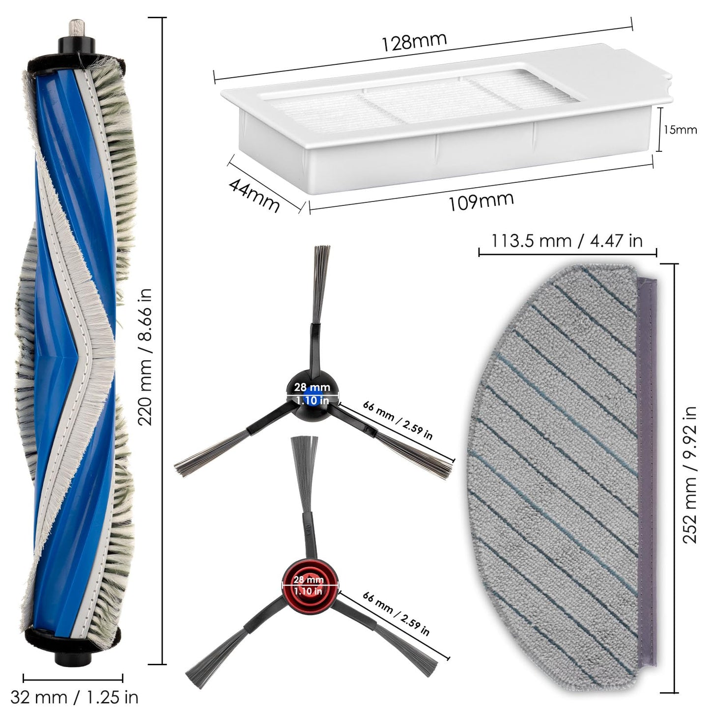 (23 Pack) N20 Plus Replacement Parts Compatible With ECOVACS DEEBOT N20 plus/ N20 Pro Plus Robotic Vacuum Cleaner, 2 Roller Brush, 8 Side Brushes, 7 HEPA Filters, 6 Mop Pads, Accessories Kit
