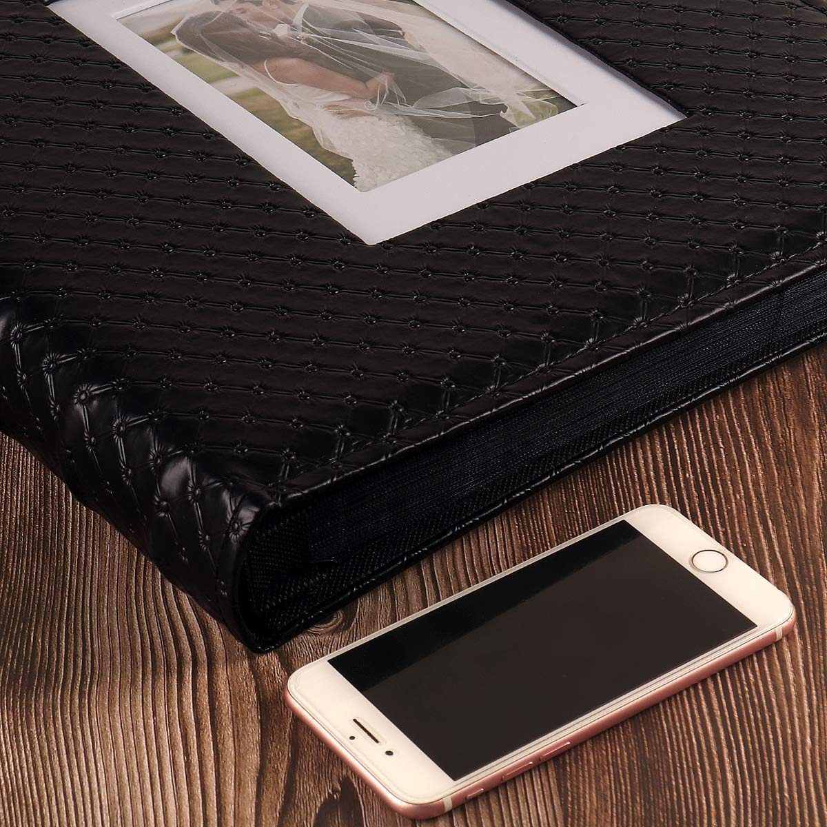 RECUTMS Photo Album for 4x6 Pictures 600 Pockets Black Inner Page Button Grain Leather Cover of Large Capacity Pictures Album Book Birthday Christmas Wedding Anniversary Memory (Black)