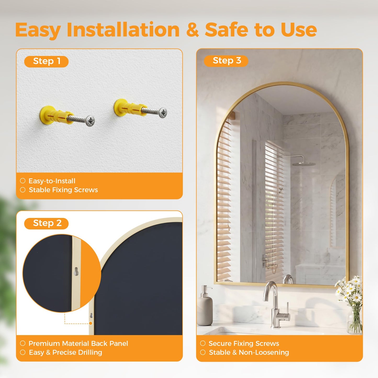 OLIXIS 20x30 Inch Arched Gold Bathroom Mirror for Over Sink, Wall Mirror, Arch Bathroom Vanity Mirror with Matte Metal Frame and Tempered Glass for Home Decor, Living Room, Shatterproof&Crystal-Clear