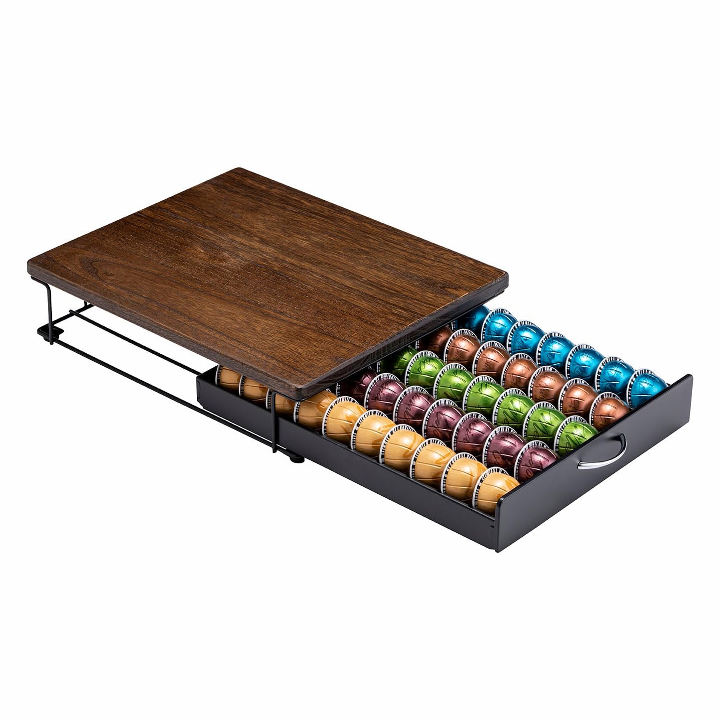 FlagShip for Nespresso Pod Holder Vertuo Pod Drawer Coffee Pod Storage for Vertuo Pod with Elegant Wood Top(50 Pods Capacity)