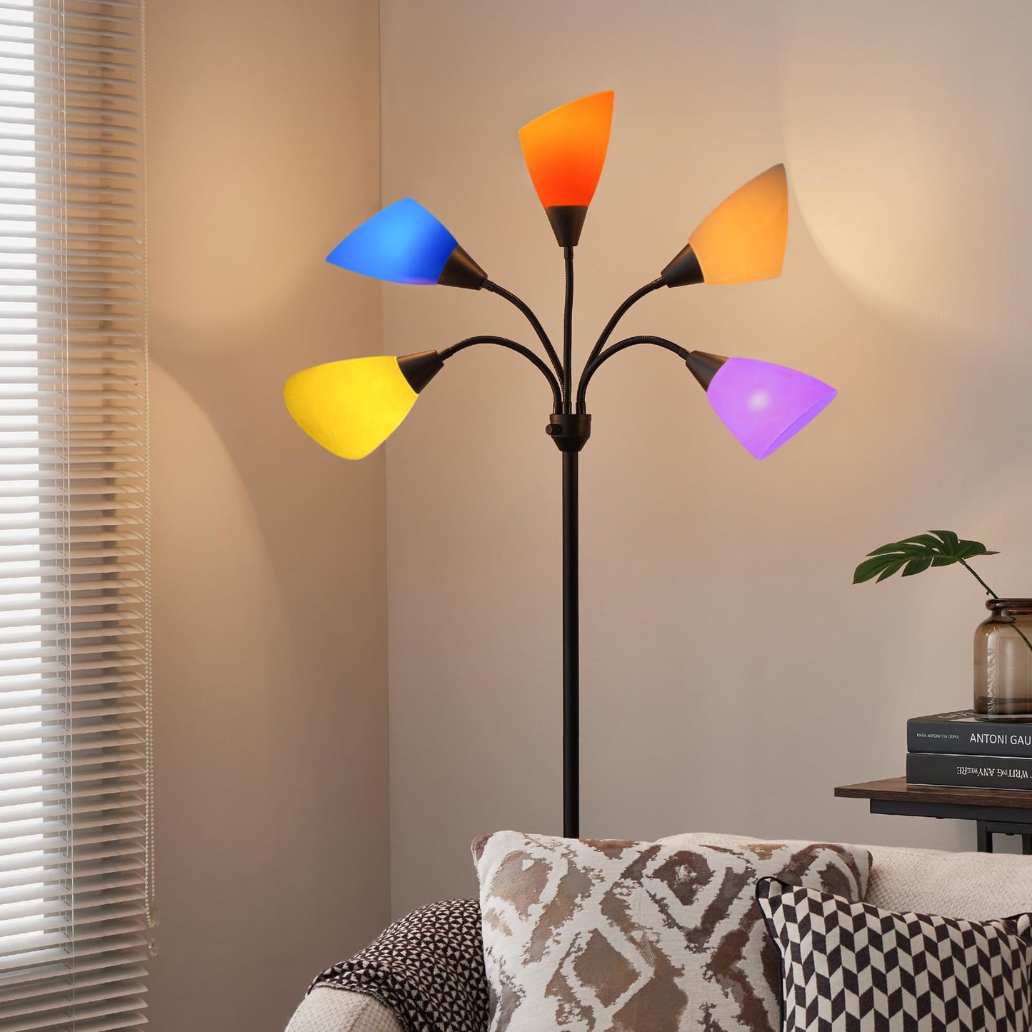 lianheng Medusa Floor Lamp, Multi Head 5 Light Floor Lamp for Bedroom with 10 Lampshade, Adjustable Neck Reading Standing Lamp for Living Room,Office,Kids,Classroom (Black)