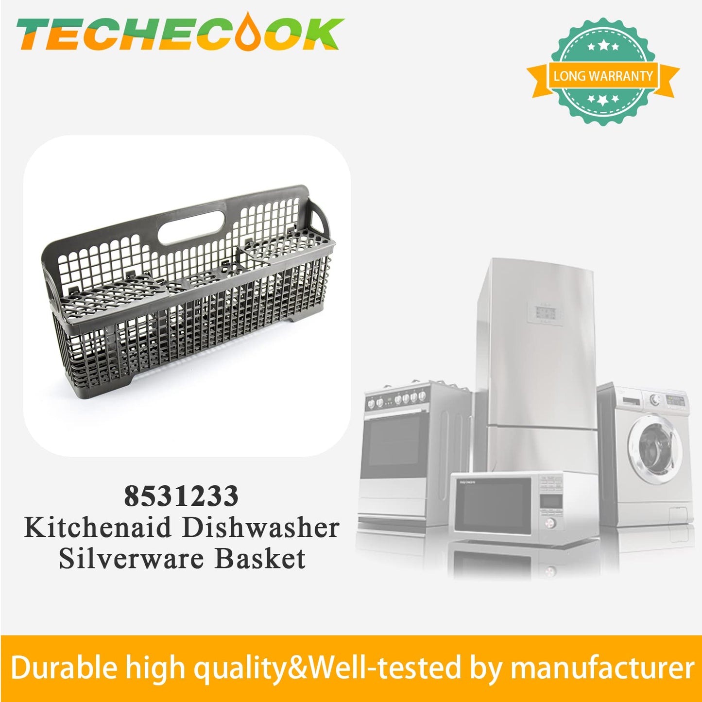 WP8562043 8531233 Universal Dishwasher Silverware Basket Replacement for Whirlpool Kitchenaid Dishwasher Utensil Basket - Replaces Kitchenaid Dishwasher Basket W10190415 8531288 8562043 by Techecook