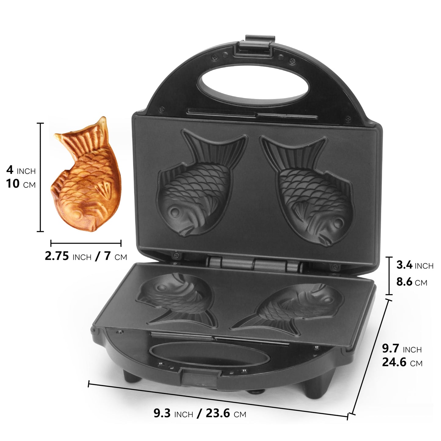 FineMade Taiyaki Fish Waffle Maker Machine with Non Stick Cooking Plate, Electric Japanese Fish Shaped Waffle Iron Pan, Korean Bungeoppang Pan, Recipe Included