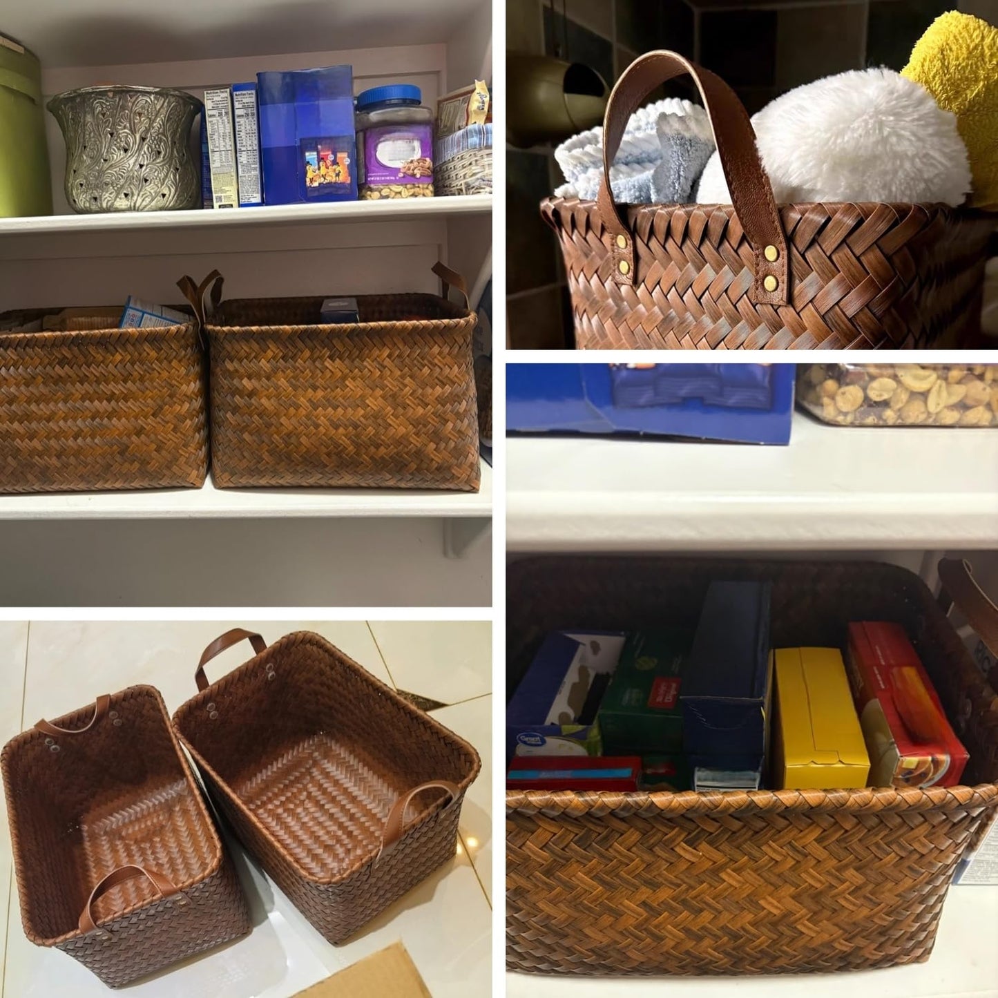 GIB Large Wicker Storage Baskets for Shelves, Woven Baskets for Organizing Blanket Clothes, Laundry Closet Storage Bins Organizer with Handles, Brown, 4 Pack