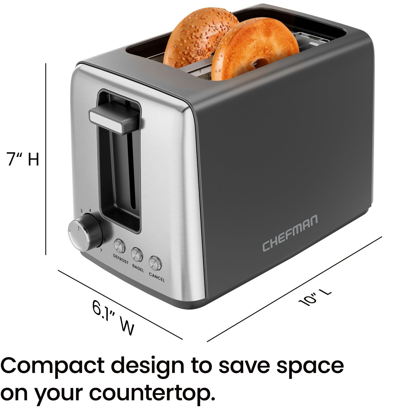Chefman 2 Slice Toaster, 7 Shade Settings, Removable Crumb Tray, Thick Bread and Bagel Toaster with Defrost and Cancel Buttons – Black