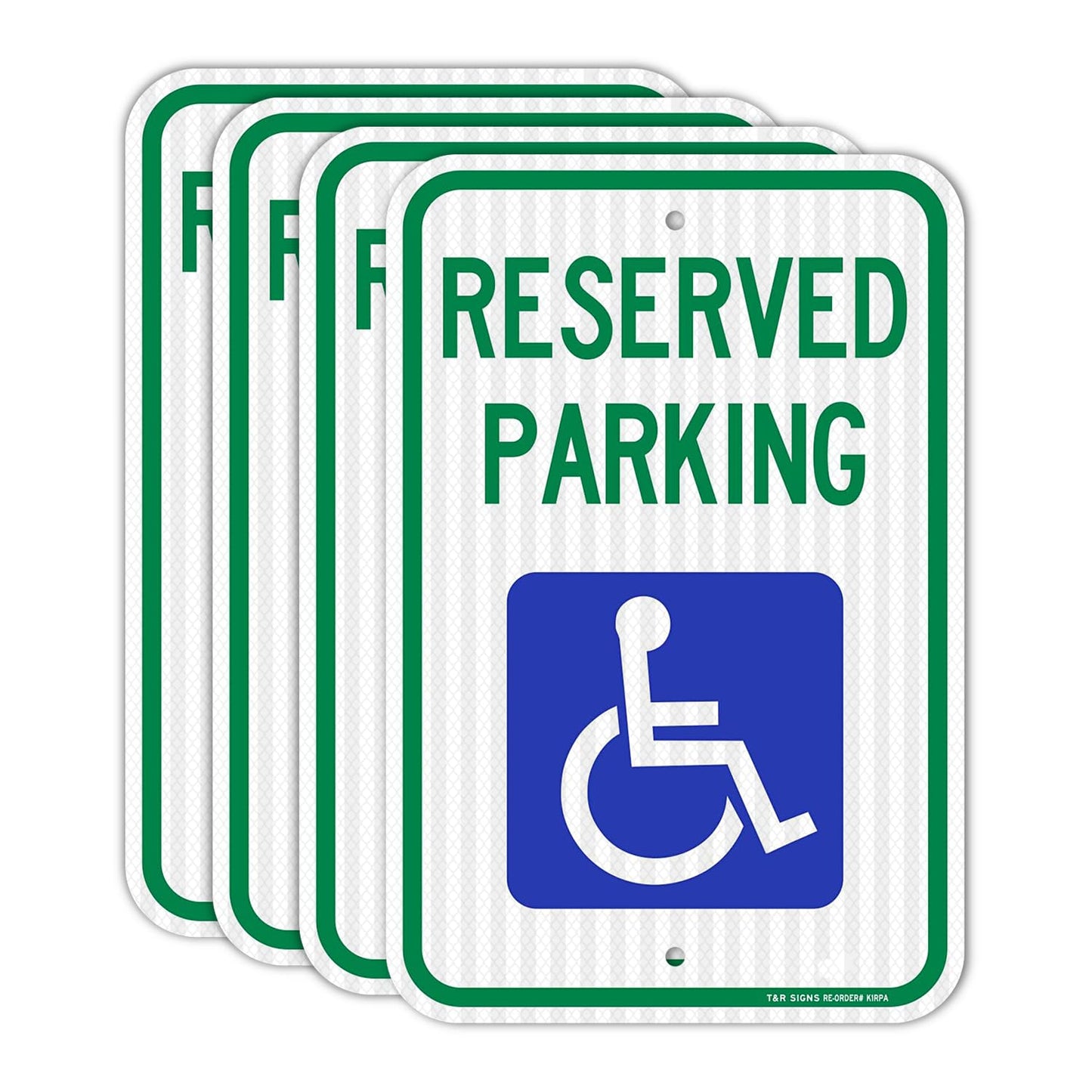 (4 Pack) Handicap Parking Sign, Reserved Parking Sign, Large 18" x 12" Engineer Grade Reflective Sheeting, Rust Free Aluminum, Weather Resistant, Waterproof, Fade Resistant, 2 Pre-drilled Holes