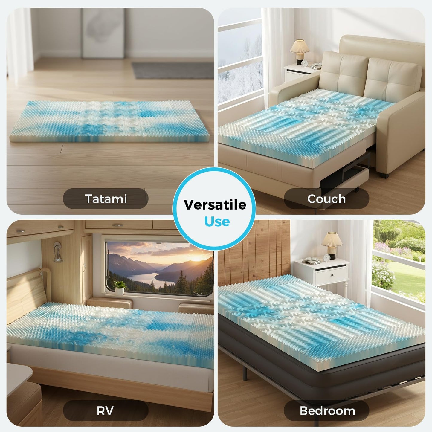 DUMOS 4 Inch Memory Foam Mattress Topper Twin, 5-Zone Cooling Gel Infused Pressure Relief Bed Topper for Back & Hip Pain, Soft Dorm RV Camping Mattress Pad, Blue