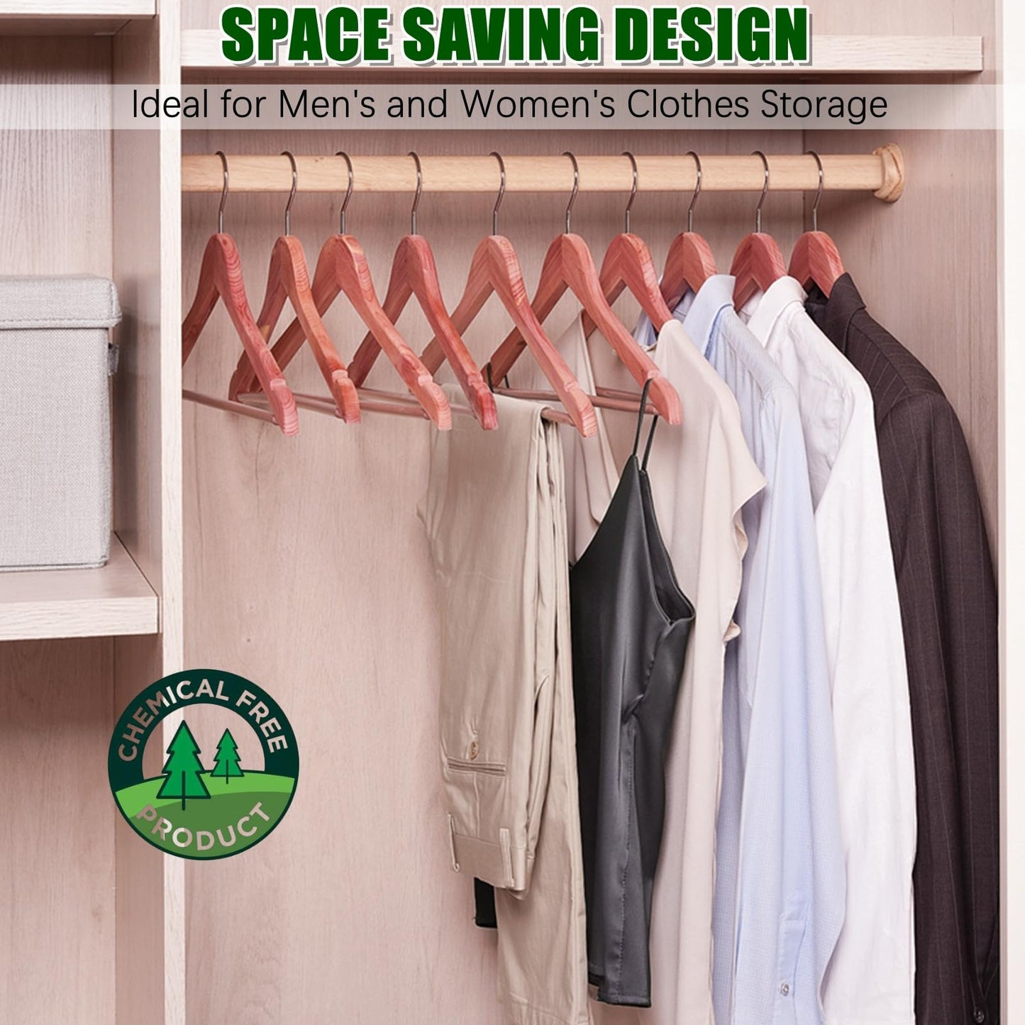 Amber Home 30 Pack Cedar Coat Hangers, Wooden Suit Hangers with Non-Slip Pant Bar, Cedar Hangers for Closet Organization, Shirts, Jackets, Dresses, and Pants