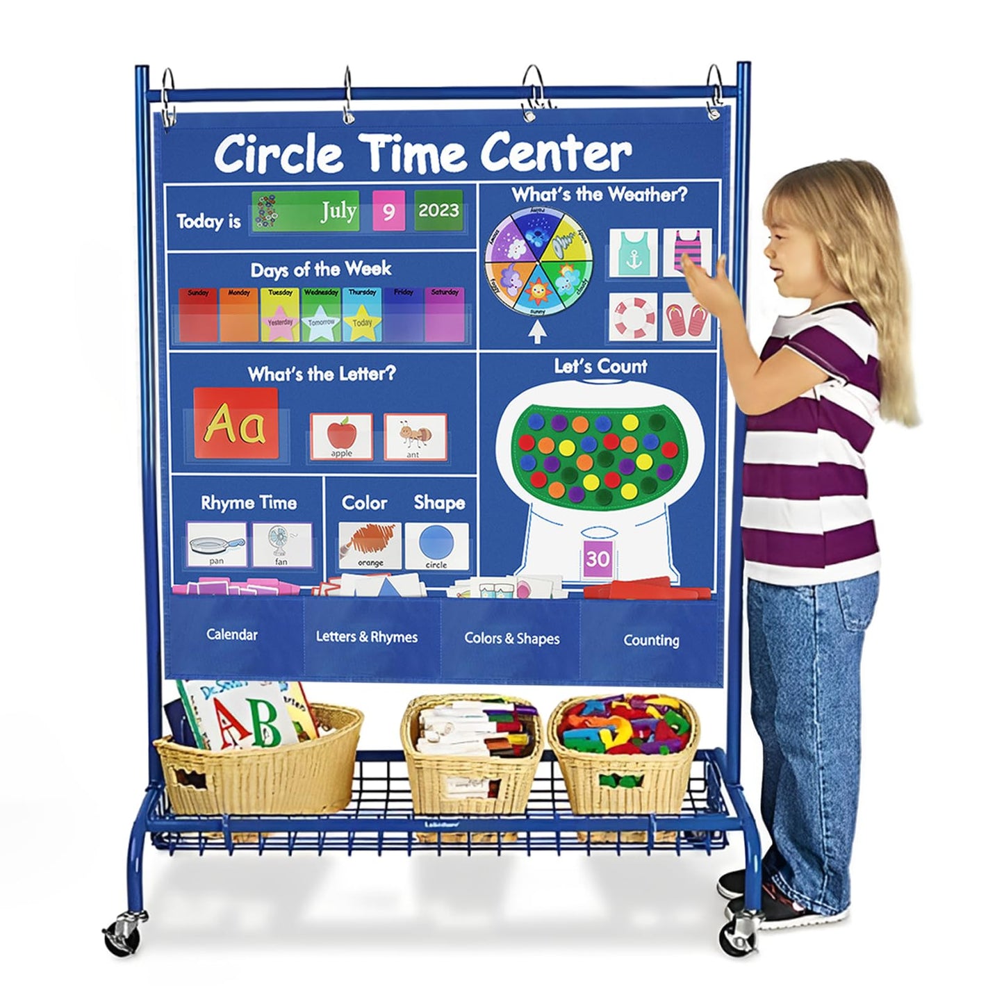 Circle Time Learning Center-Montessori Toy for 3 4 5 Year Old Pocket Chart Calendar Set Learning Calendar Weather,Alphabet,Counting Number,Color,Classroom Calendar Pocket Chart for Homeschool Supplies