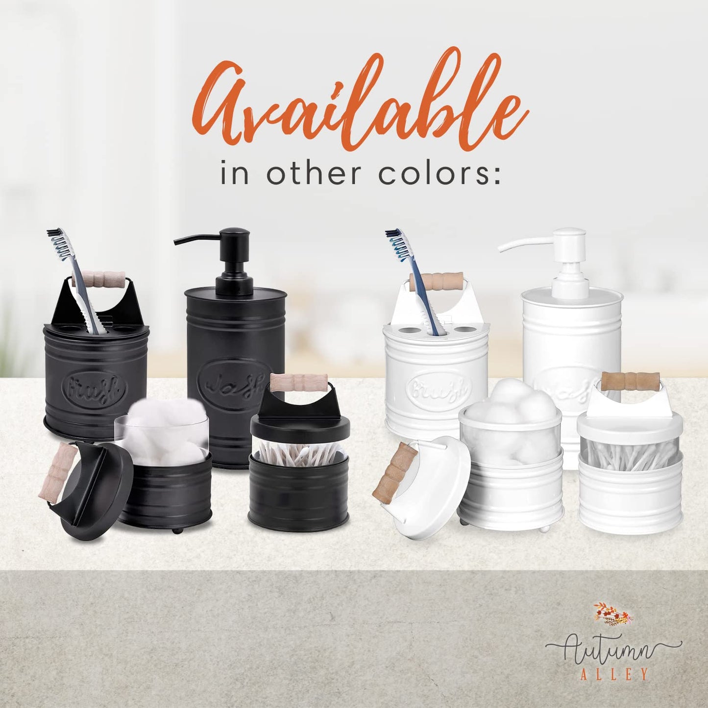 Autumn Alley Rustic Bathroom Accessories Set 4 - Galvanized Soap Dispenser, Rustic Toothbrush Holder, 2 Apothecary Jars Qtip Holder - Western Bathroom Decor – Farmhouse Bathroom Decor Accessories