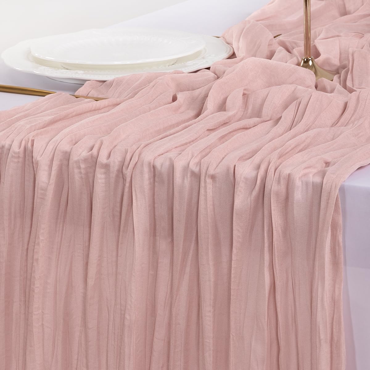 Socomi 15pcs Pink Cheesecloth Table Runner Summer Boho Rustic Gauze Dusty Pink Farmhouse 120 inch 10FT Cheese Cloth Sheer Runner for Wedding Party Baby Shower Birthday Home Decor Holiday
