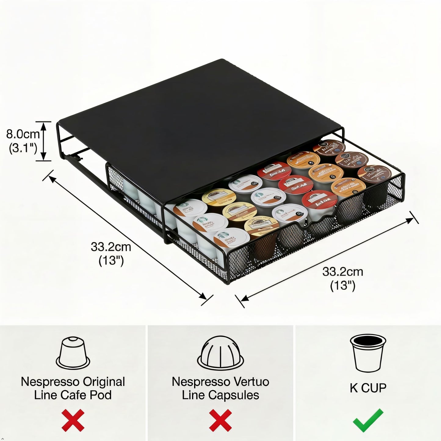 DecoBrothers K-Cup Holder Drawer for 36 Coffee Pods Storage, Black