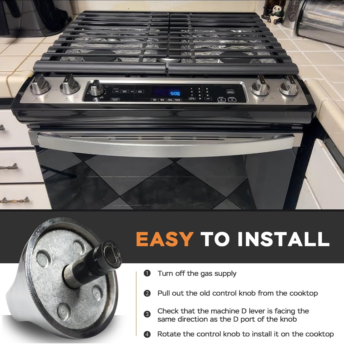 Upgraded (4Pcs) W11517334 Gas Stove Knobs Replacements for Whirlpool WEG515S0FS0/WEG515S0LZ1/WEG745H0FS1 Gas Ranges Oven Burner Cooktop Control Knobs, Replace Part W10850033/W11122869/W11458842