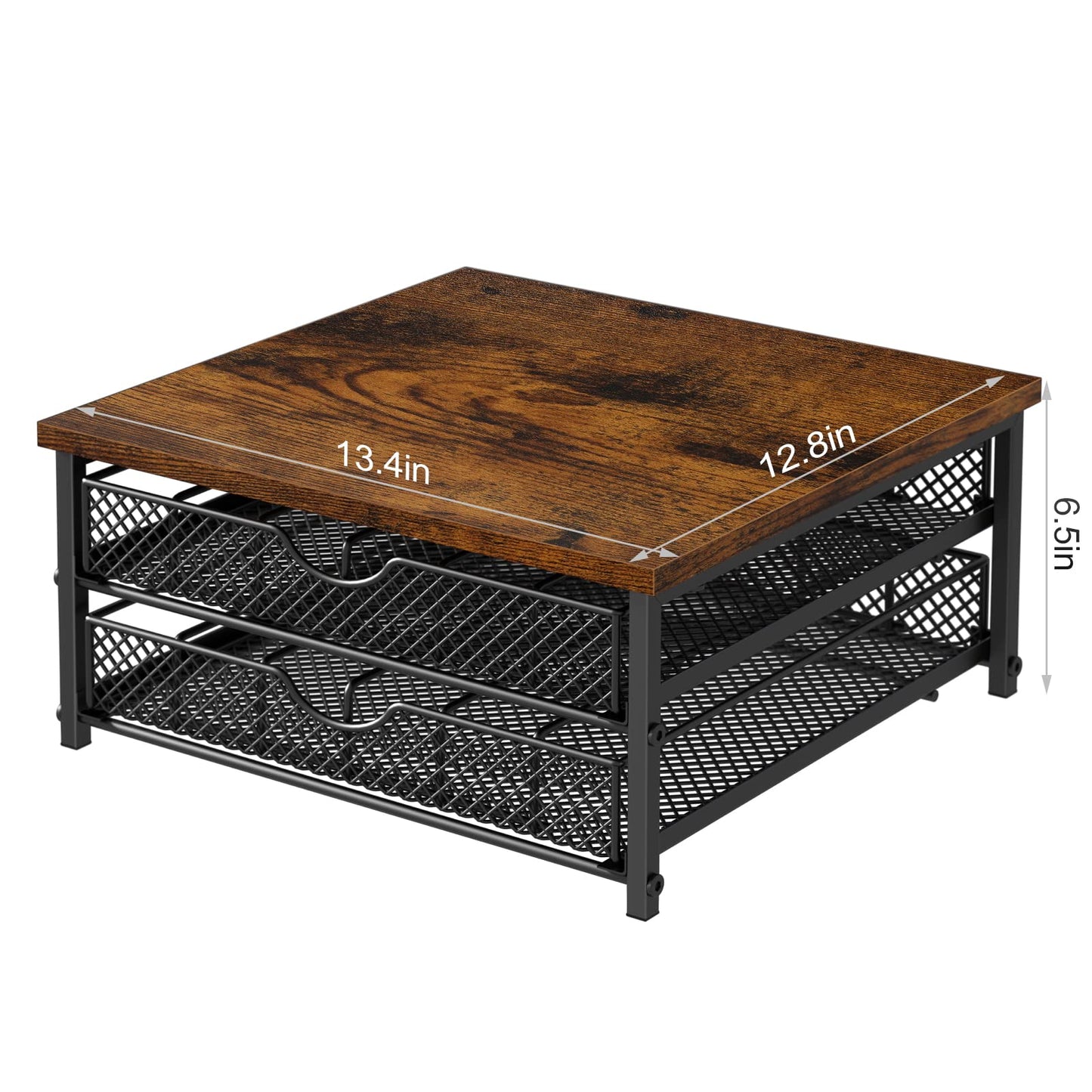 Coffee Pod Drawer K Cups Organizer 2-Tier Coffee Pod Storage Holder with Drawer Baskets 72 Capacity Coffee Capsule Storage Organizer Drawer, Industrial Brown and Black