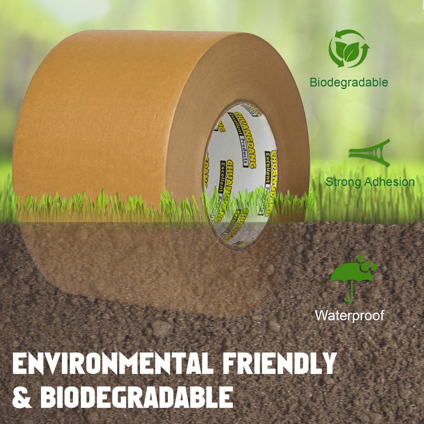 CHUANGDANG Kraft Paper Tape,4Inchx127yards,2Rolls,Brown Paper Packing Tape,Writable & Uncoated,Kraft Tape for Masking, Sealing, and Packaging,Biodegradable,Eco-Friendly