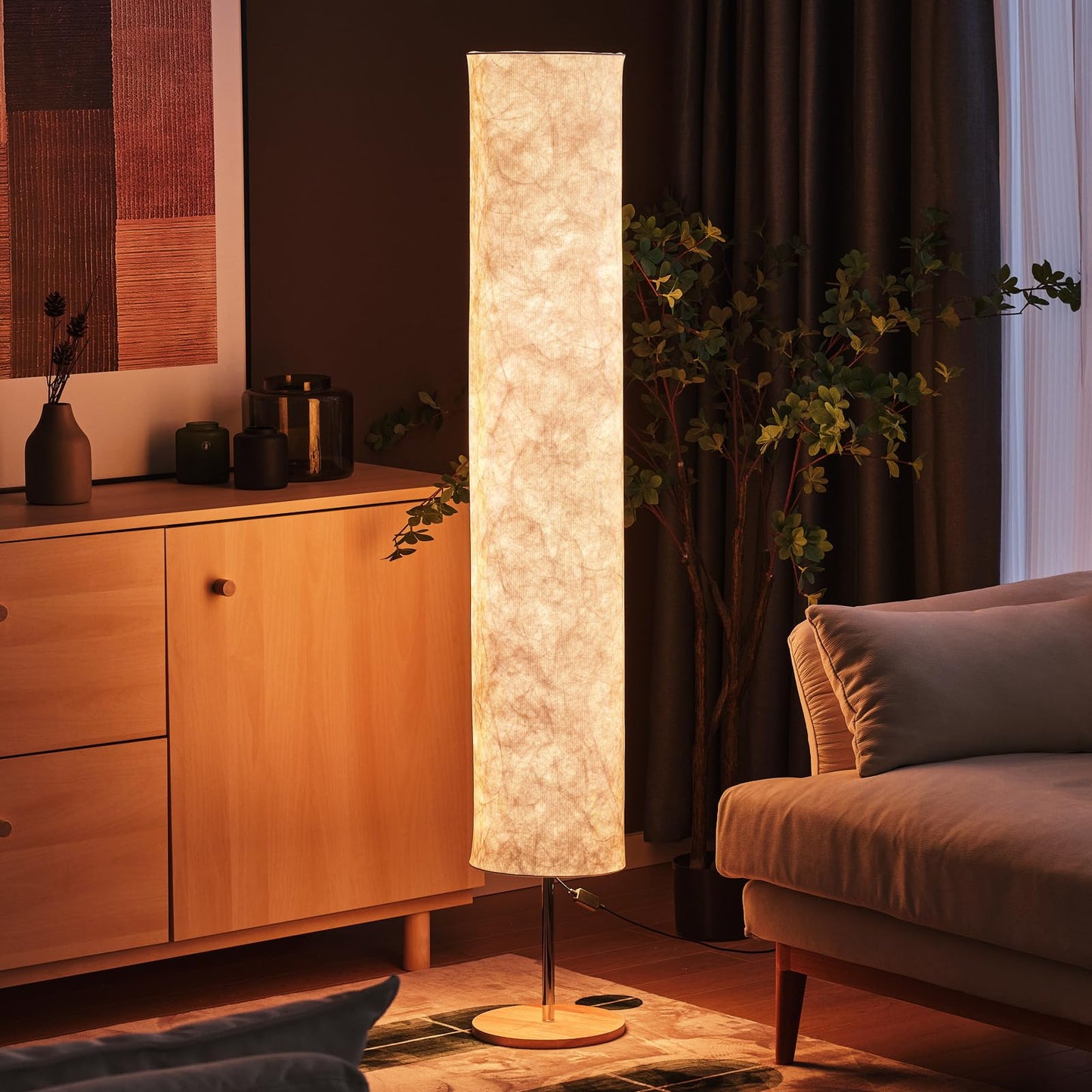 LONRISWAY 58" Soft Light Floor Lamp 3 Color Lighting Remote Control LED lamp with Tyvek Fabric Shade Column Paper Floor lamp,Brightness Adjustable for Living Room Bedroom Game Room
