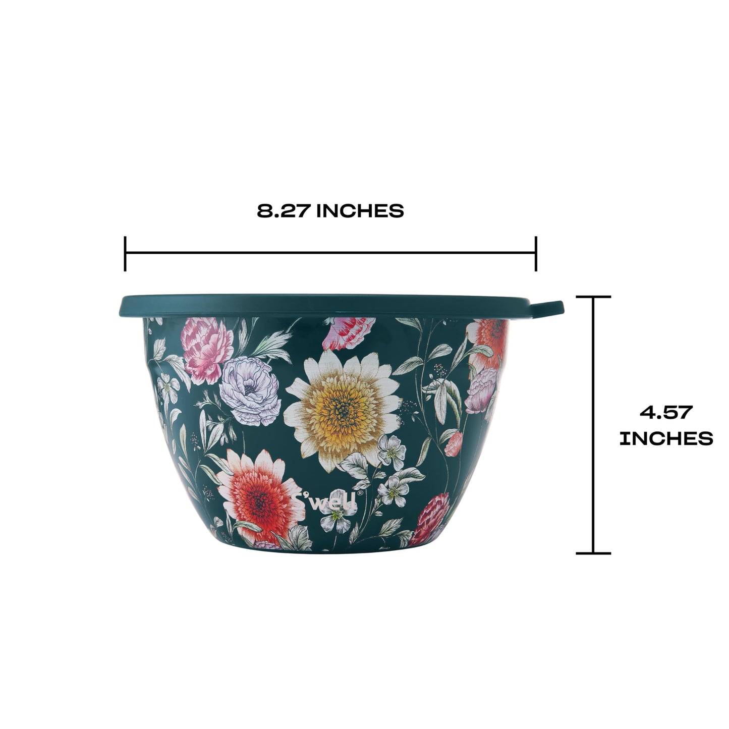 S'well Stainless Steel Salad Bowl Kit 64oz, Midnight Botanical, Comes with 2oz Mini Canister and Removable Tray for Organization, Leakproof, Easy to Clean, Dishwasher Safe