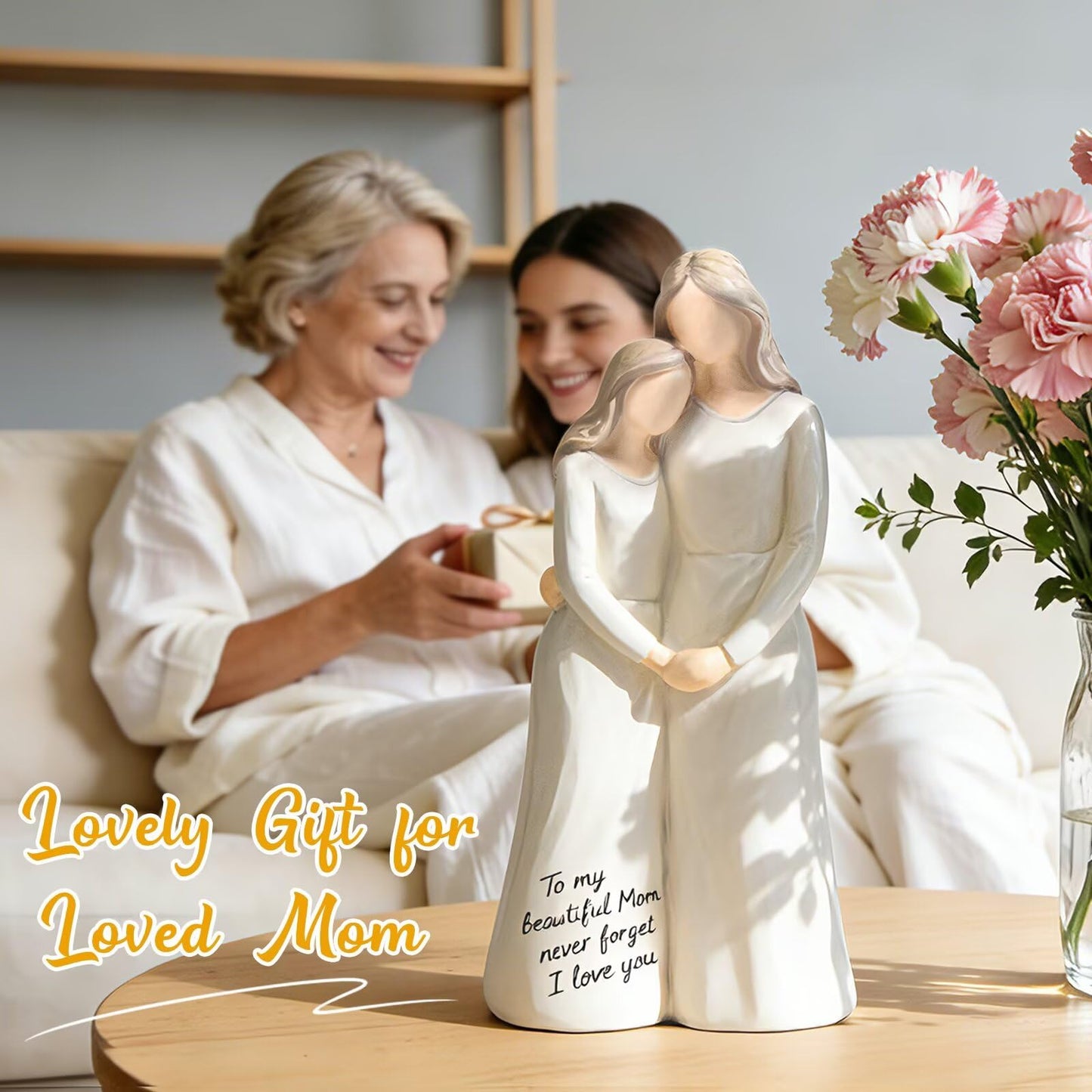 Jubilora Gifts for Mom from Daughter, Mother Daughter Figurine Gift for Mother's Day, Christmas, Thanksgiving, Mom Birthday Gifts for Home Tabletop Shelf Decor, White, Resin