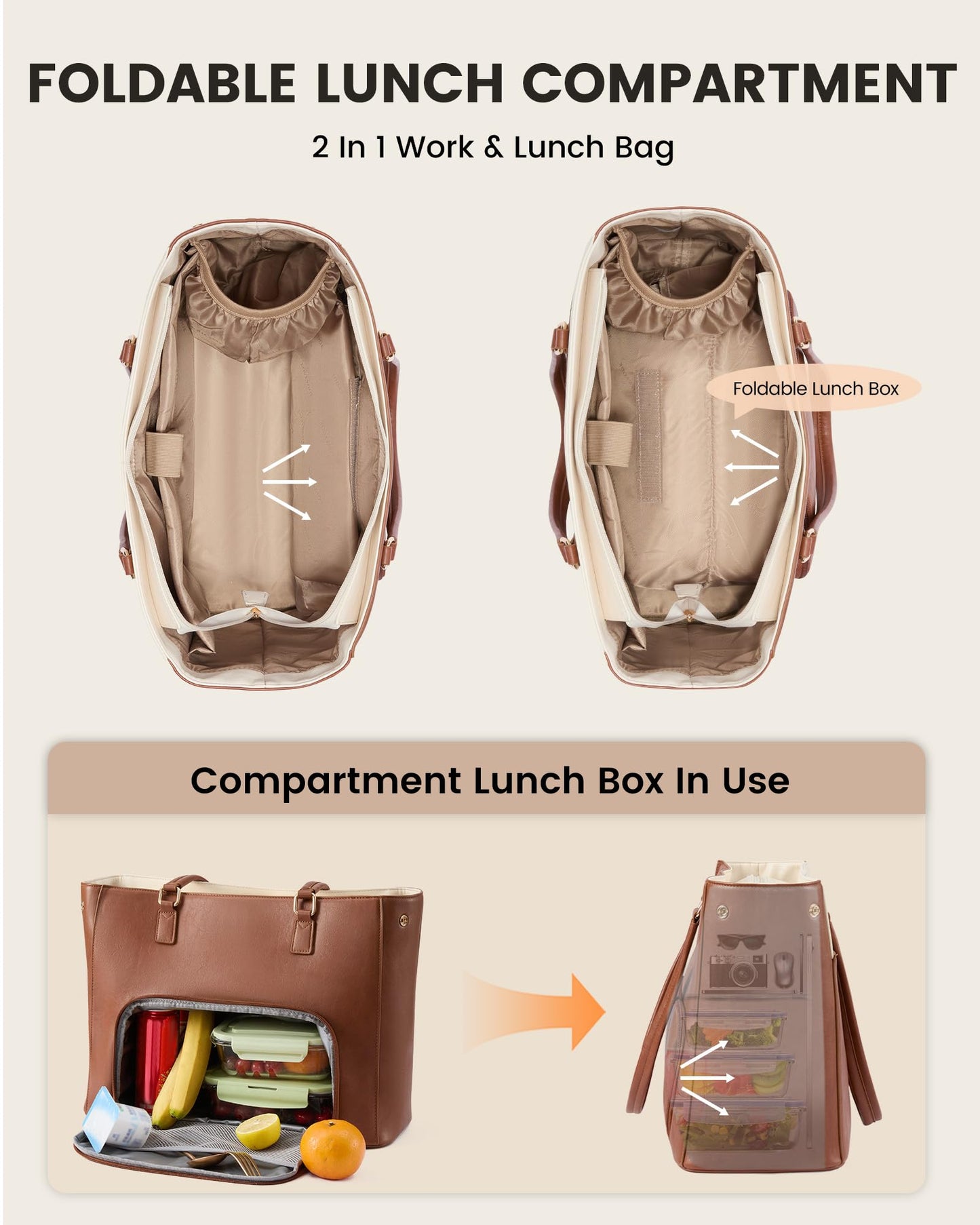 LOVEVOOK Work Tote Bag with Lunch Compartment, 3 in 1 Laptop Tote Bag for Women with Giant Tumbler Holder for Teacher, Nurse, Travel, Office, Daily