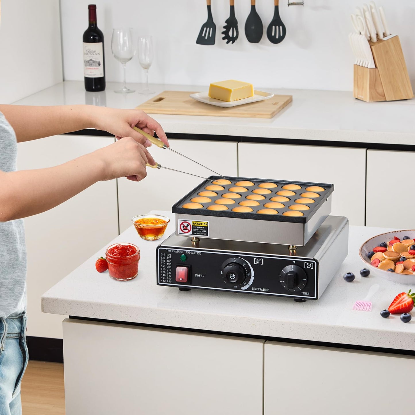 YODHOSA Commercial Mini Dutch Pancake Maker,25PCS Dorayaki Maker,Non-stick Dutch Poffertjes Grill,Stainless Steel Muffin Waffle Maker,Electric Hotcakes Machine for Breakfast,Snacks,Desserts