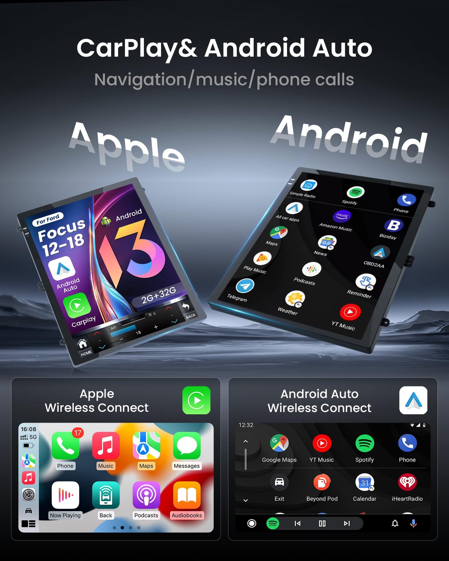 10.4 inches Android12 Car Stereo Ford Focus Radio Upgrade 2012-2018 with Touch Screen 1024 * 768 RDS Auto with GPS Bluetooth 5GWiFi Backup Camera