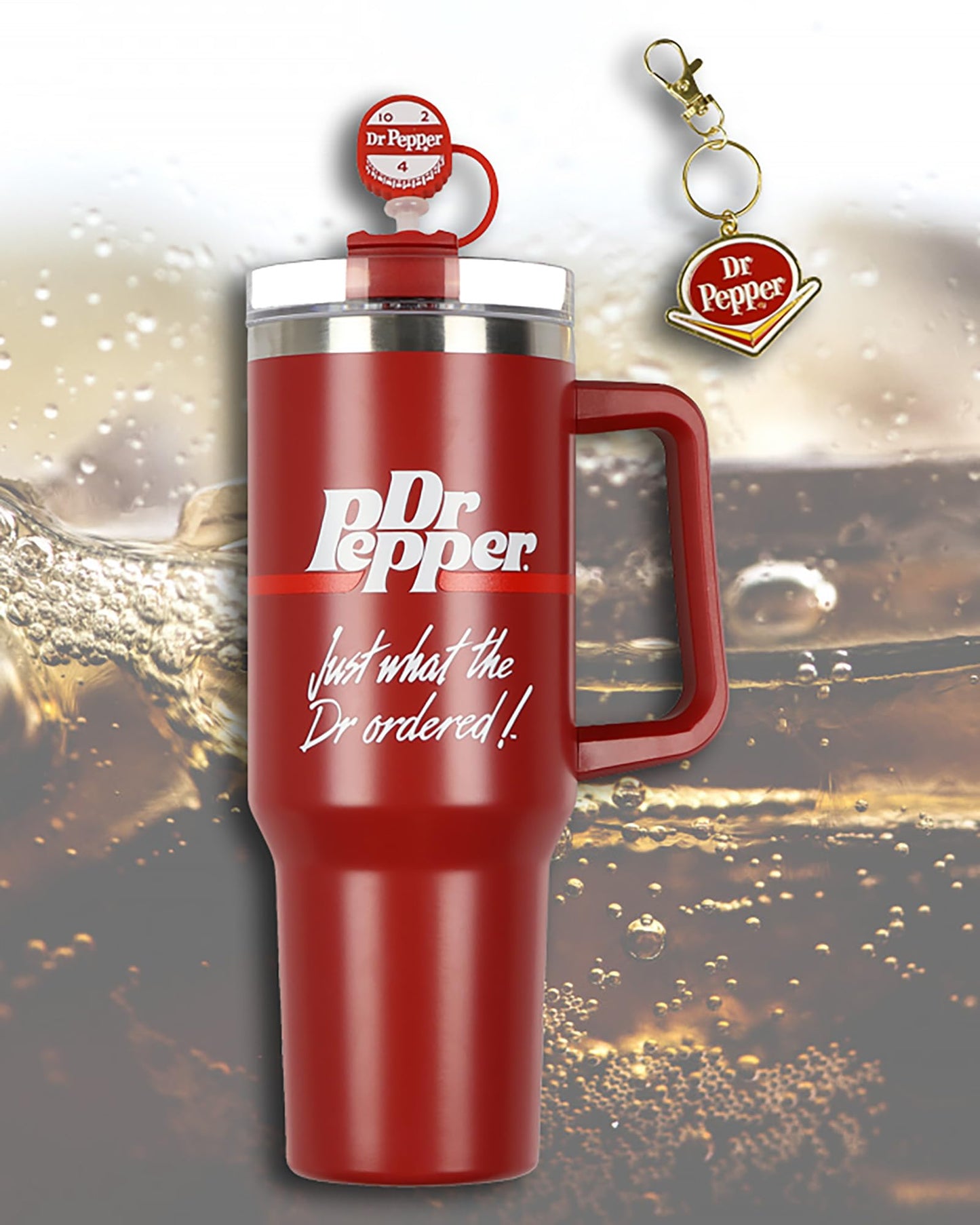 Culture Fly Dr Pepper 30-oz Stainless Steel Tumbler Cup Set with Handle Straw Cover Topper Retro Logo Keychain Insulated Travel Mug