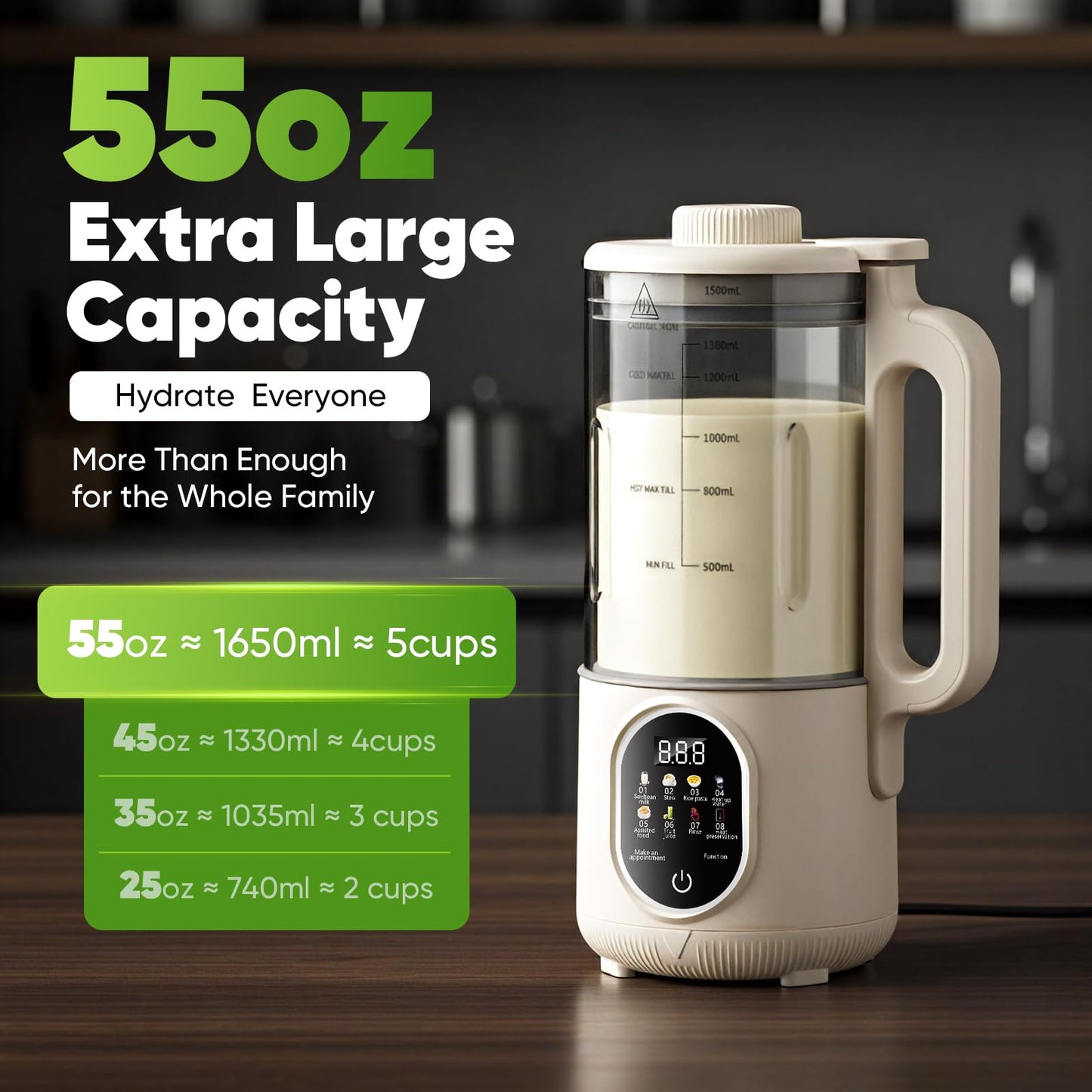 55oz Nut Milk Maker, 10-in-1 Plant Milk Maker Machine, 800W 20-Blade Smooth Blend — Soy/Almond/Oat Milk Maker — Hot Max 27oz, One-Touch, Auto Clean 2-Min, 12-H Delay, 4-H Keep Warm