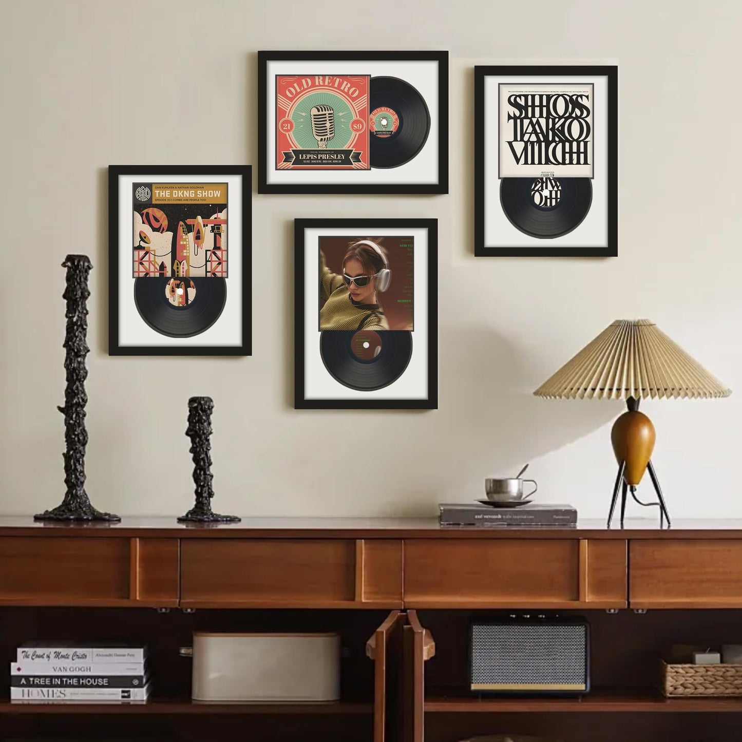 DUENPY Vinyl Record Display Frame 16x22 Inches Display Record Album and 12.5x12.5 Album Cover Art(Black Bottom Mat) Wall Mount