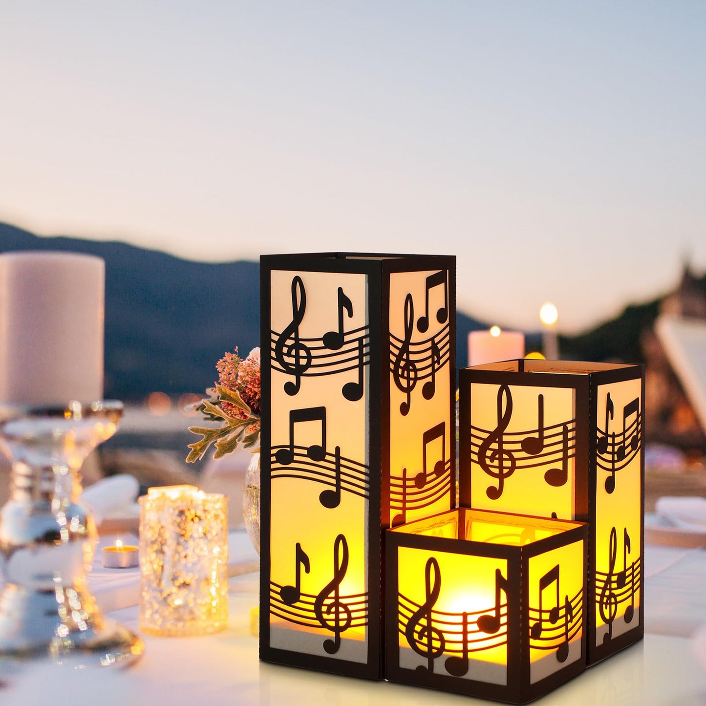 Rossesay 24 Pcs Music Centerpieces for Table 3 Size Music Note Paper Lantern Boxes Table Ideas Decorations for Musical Room Party Decorations Wedding Birthday (Classic)