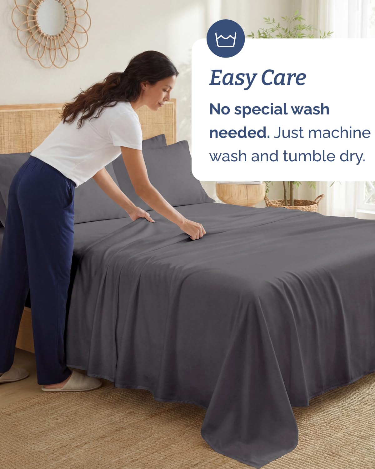 100% Rayon Derived From Bamboo - Bamboo Sheets Queen Size - Cooling Sheets for Queen - Soft, Breathable & Hotel Luxury Bedding - 1 Flat & 1 Fitted & 2 Pillowcases w/ 18 Inch Deep Pockets - Dark Grey