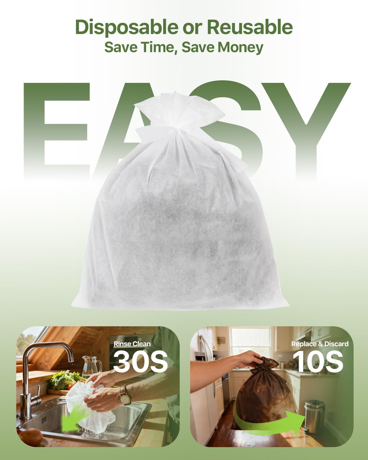 Grasseed 50Pack 20" x 20" Cold Brew Filter Bags for Commercial Coffee Makers, Non-woven Commercial Cold Brew Bag with Straps Fits 5 Gallon System