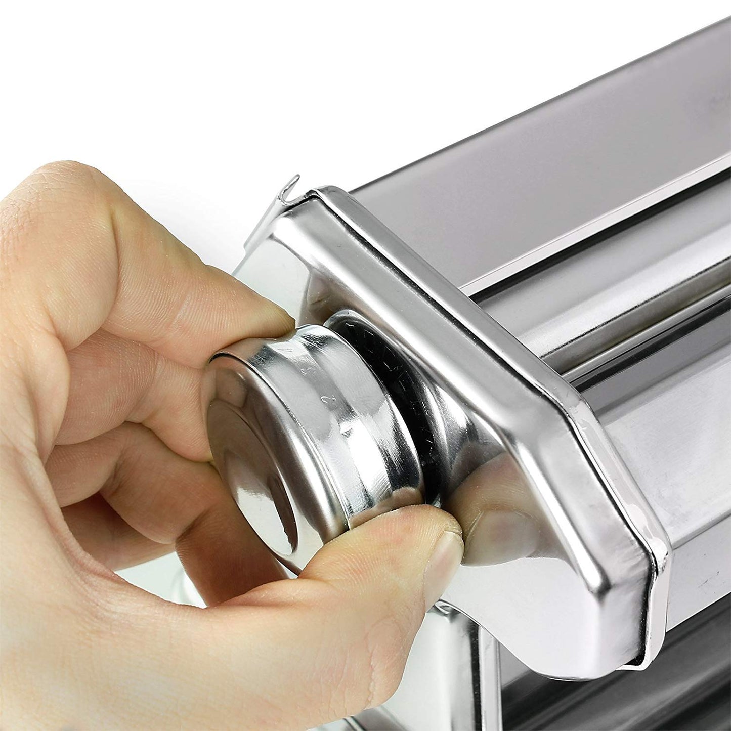 GOURMEX Pasta Maker Machine Stainless Steel Manual | With Adjustable Thickness Settings | Perfect for Homemade Spaghetti Fettuccini Noodles and Lasagna | Includes Removable Handle and Clamp (Silver)