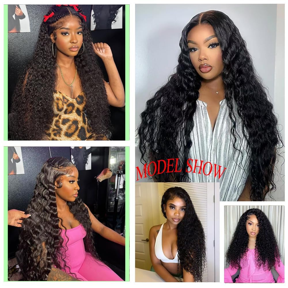 13x4 Deep Wave Lace Front Wigs Human Hair Pre Plucked 200 Density HD Transparent 13x4 Frontal Wigs Human Hair Bleached Knots Curly Hair Wigs 36 Inch