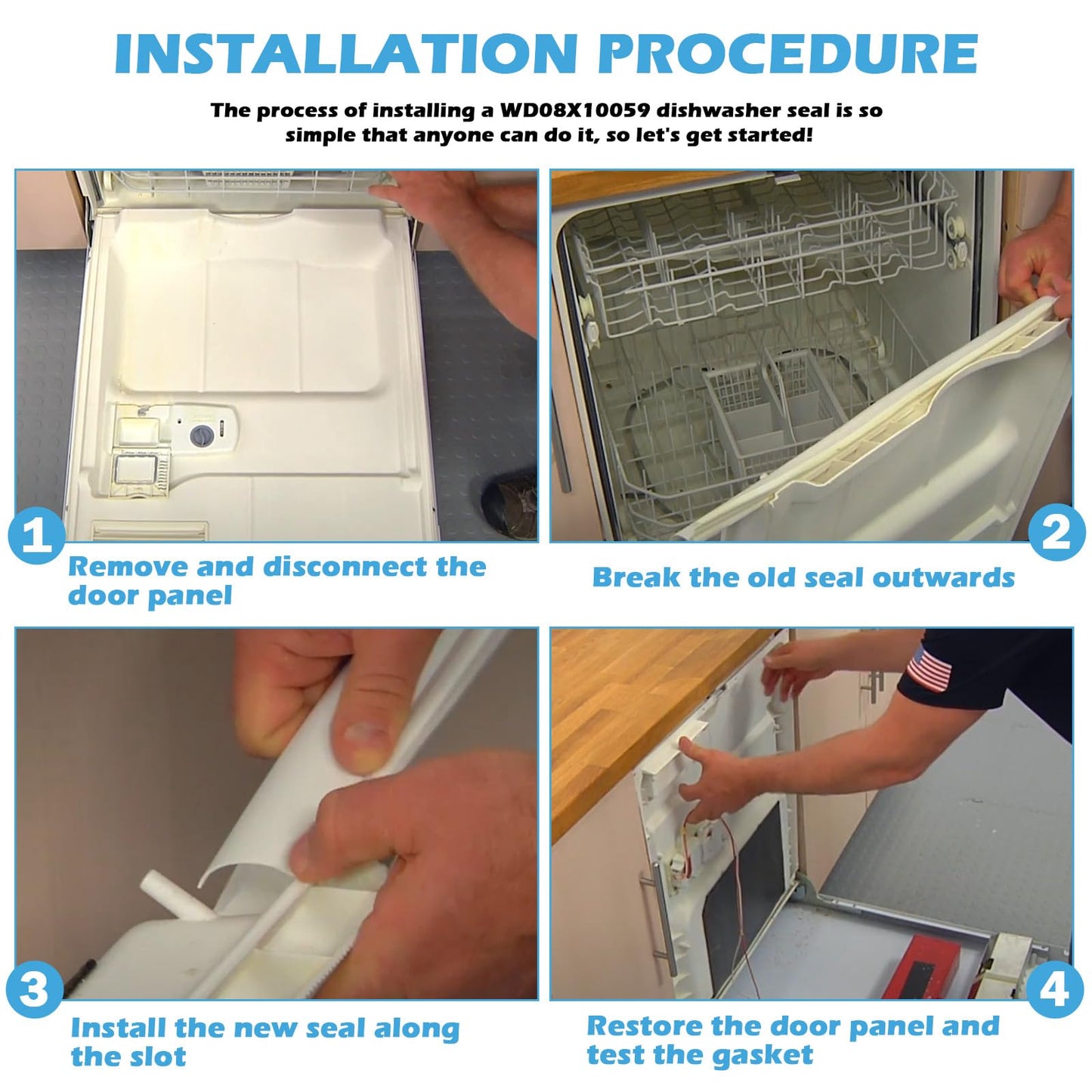 WD08X10059 Dishwasher Seal Compatible with GE Dishwasher Door Seal for Short Bottom Door Replace AP3860882 1168254 AH1018448 EA1018448 PS1018448 GLD5750N10CS EDW5000L00BB PDW7880V00SS (White 1 PACK)