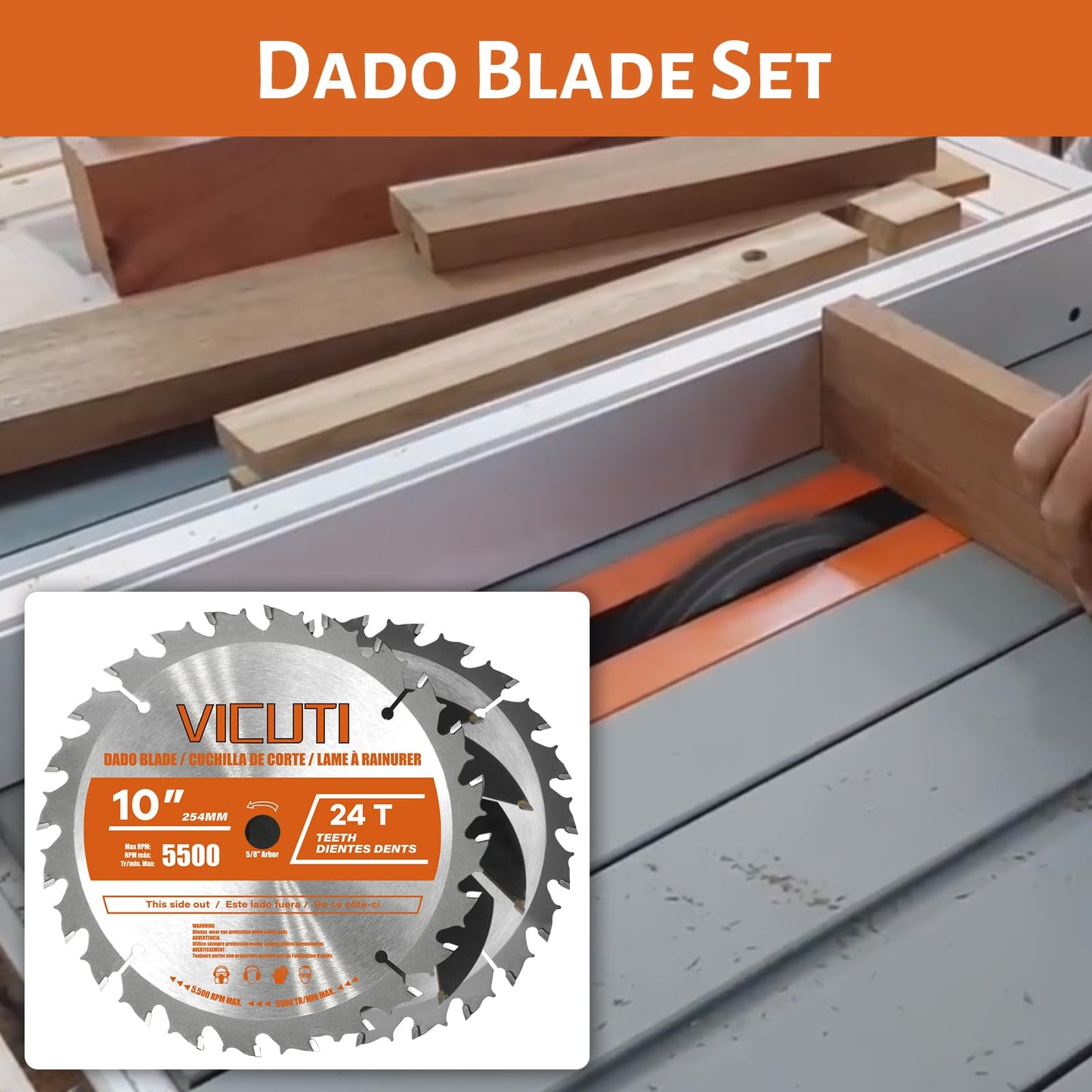 10'' Stacking Dado Blade Set, 24-Tooth, 5/8-Inch Arbor, 23 Pieces