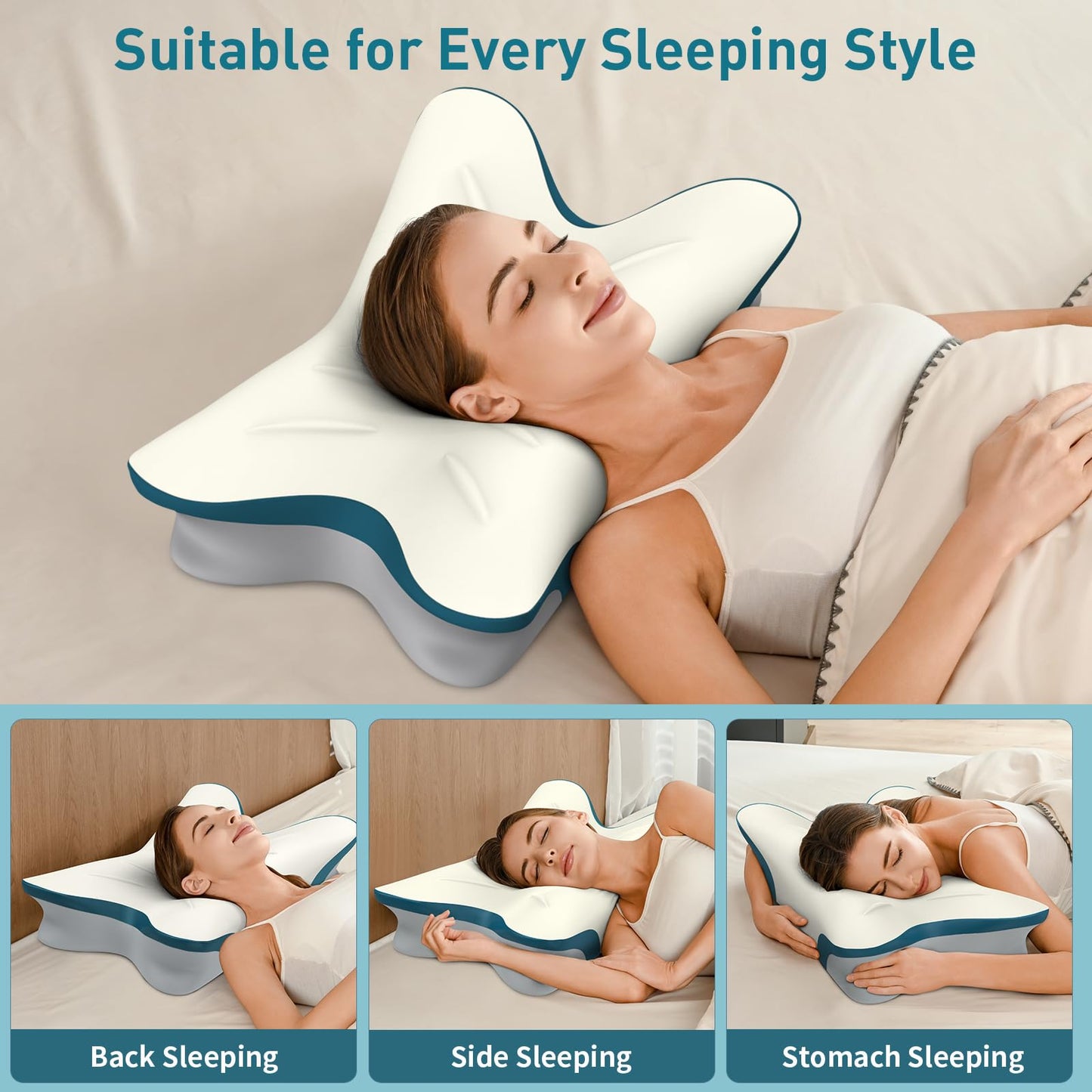 Cervical Pillow for Neck Pain Relief - Ergonomic Neck Pillow for Sleeping Contour Memory Foam Pillows for Neck Support, Orthopedic Bed Pillow for Side Back Stomach Sleepers