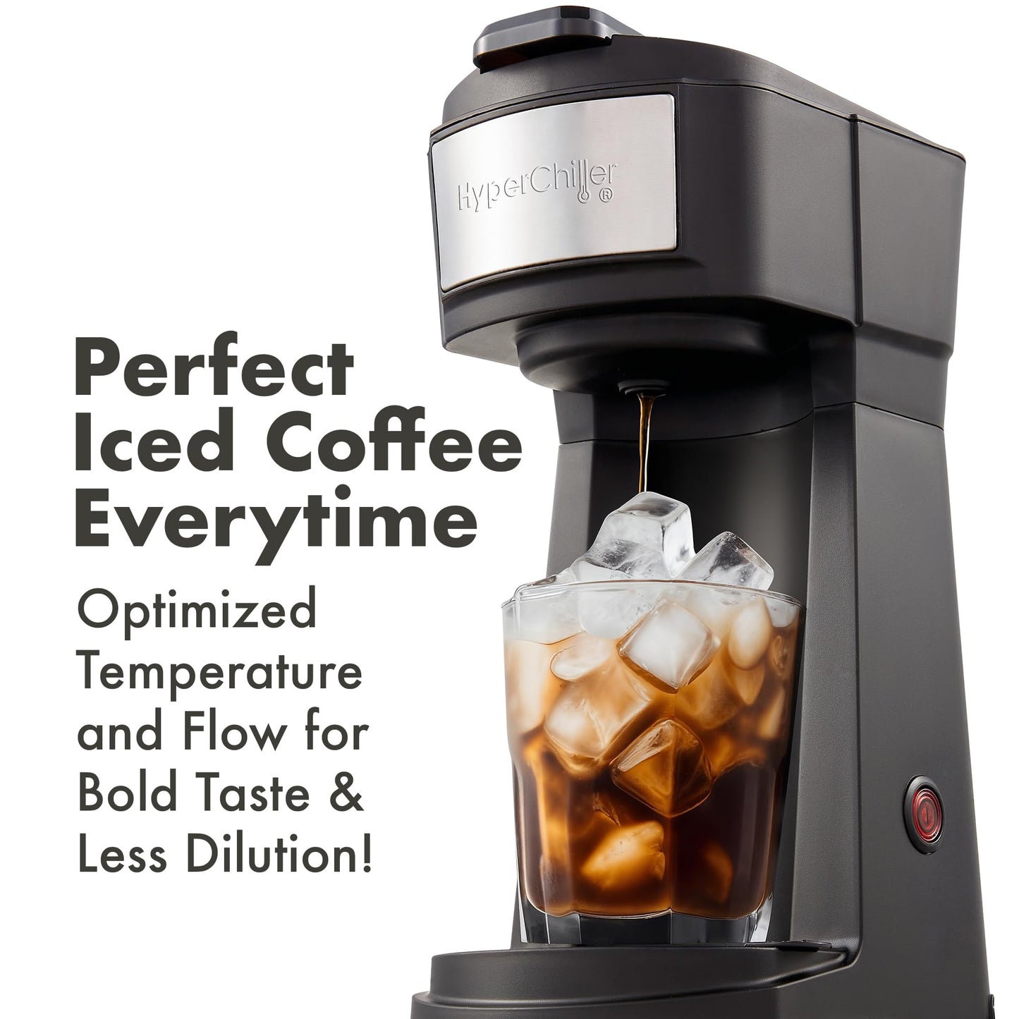 Elite Gourmet HyperChiller EHC210N Iced/Hot Coffee Maker, K-Cup or Coffee Grounds, 8, 10 or 12oz Pours, Removable K-Cup Holder and Reusable Mesh Filter, Drip tray, Black/Stainless-Steel