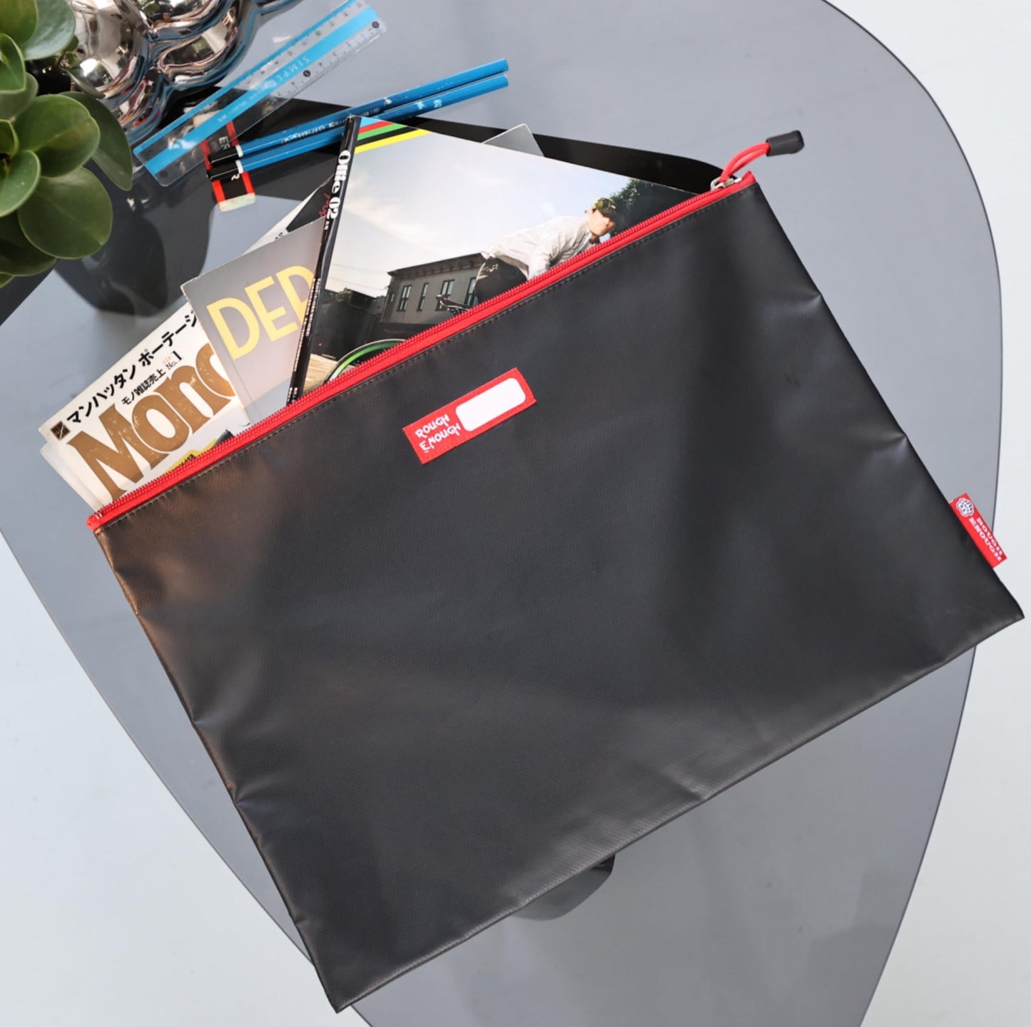 Rough Enough Important Document Storage Plastic File Folder Organizer Bag with Zipper 16 x 11 Inches Black Tarpaulin Water Repellent for Travel Office