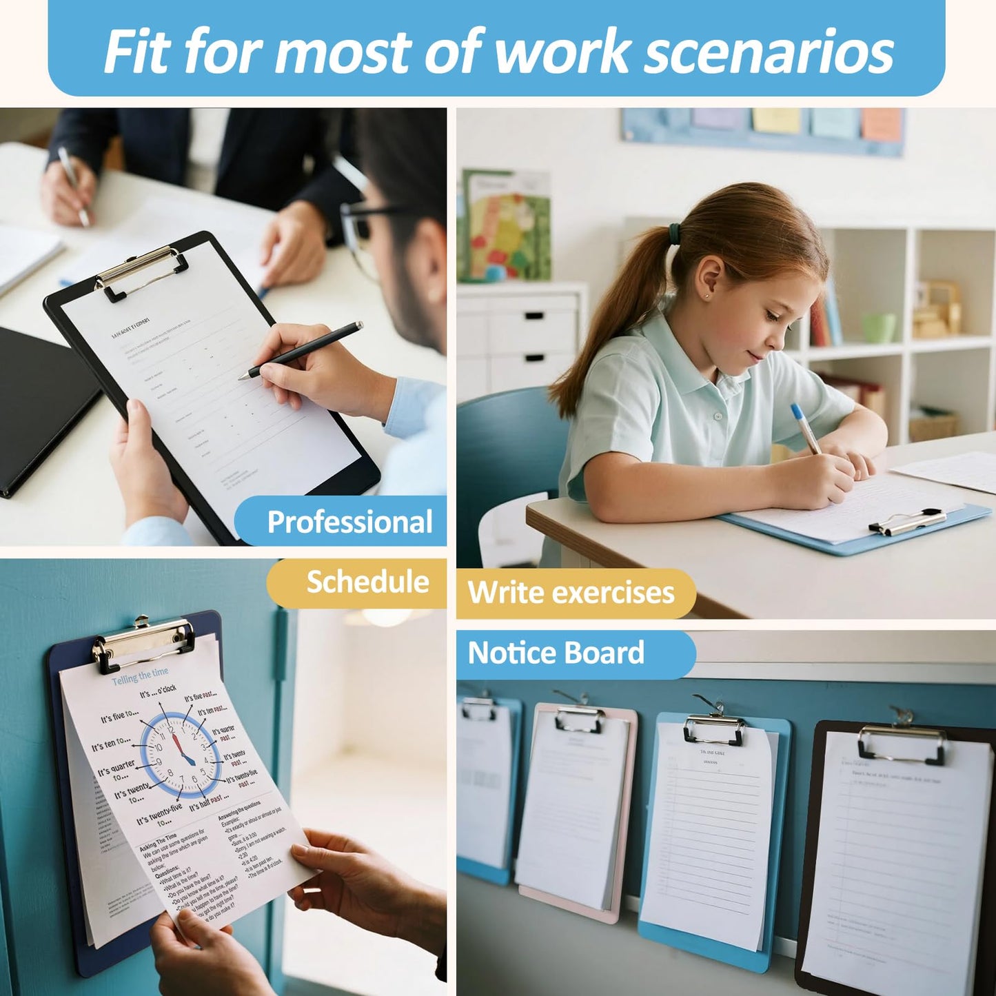 Principal Lines 16 Pack Plastic Clipboards with Low Profile Clip, Hanging Clipboards Bulk, Clip Boards 8.5x11 Holds 100 Sheets, A4 Letter Size Clipboard for Teacher, Students, Kids, School & Office