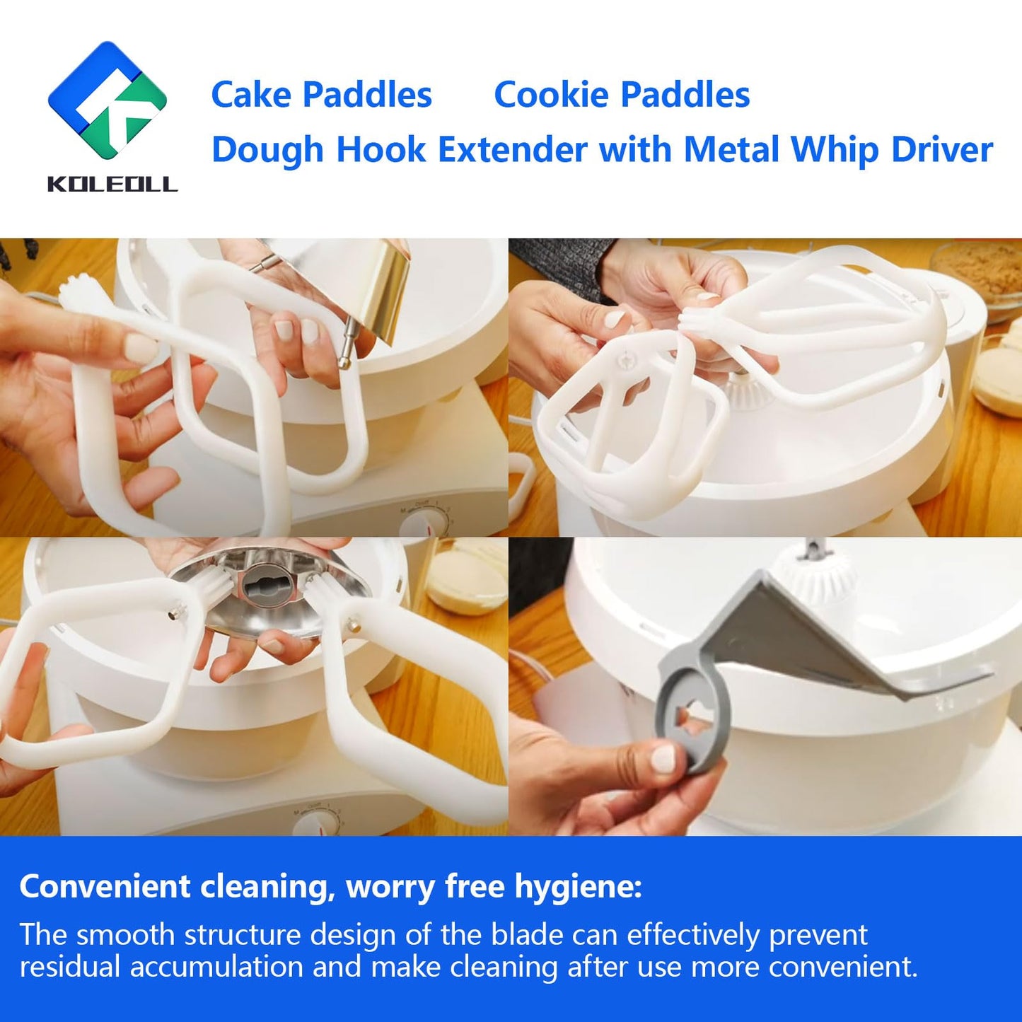 Cake Paddles & Cookie Paddles & Dough Hook Extender with Metal Whip Driver Compatible with Universal Mixers