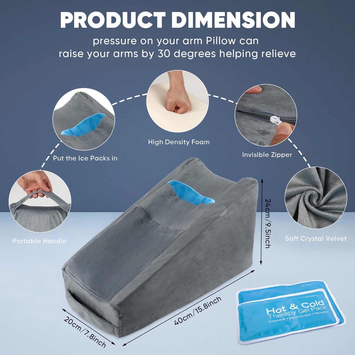 TBXONMOW Arm Elevation Pillow Arm Wedge Pillows for Adults Arm Support Pillow with Pocket for Post Surgery Elbow Rest Pillow with Removable Pillow for Sleeping(Grey)