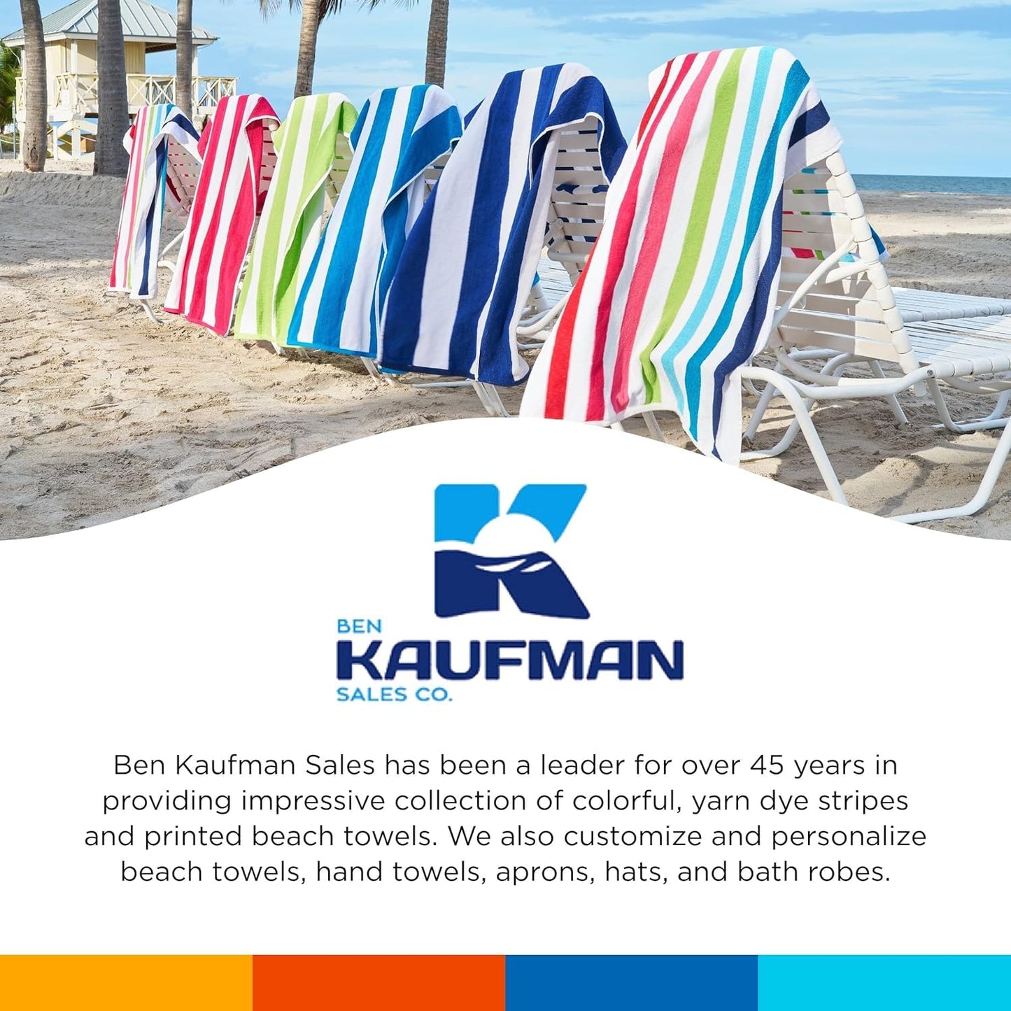 Ben Kaufman Terry Cabana Striped Towels - Oversized Towel for Beach & Pool - Soft Cotton Towels with Absorbent Design - Striped Beach & Pool Towels for Adults & Kids - 6 Pack