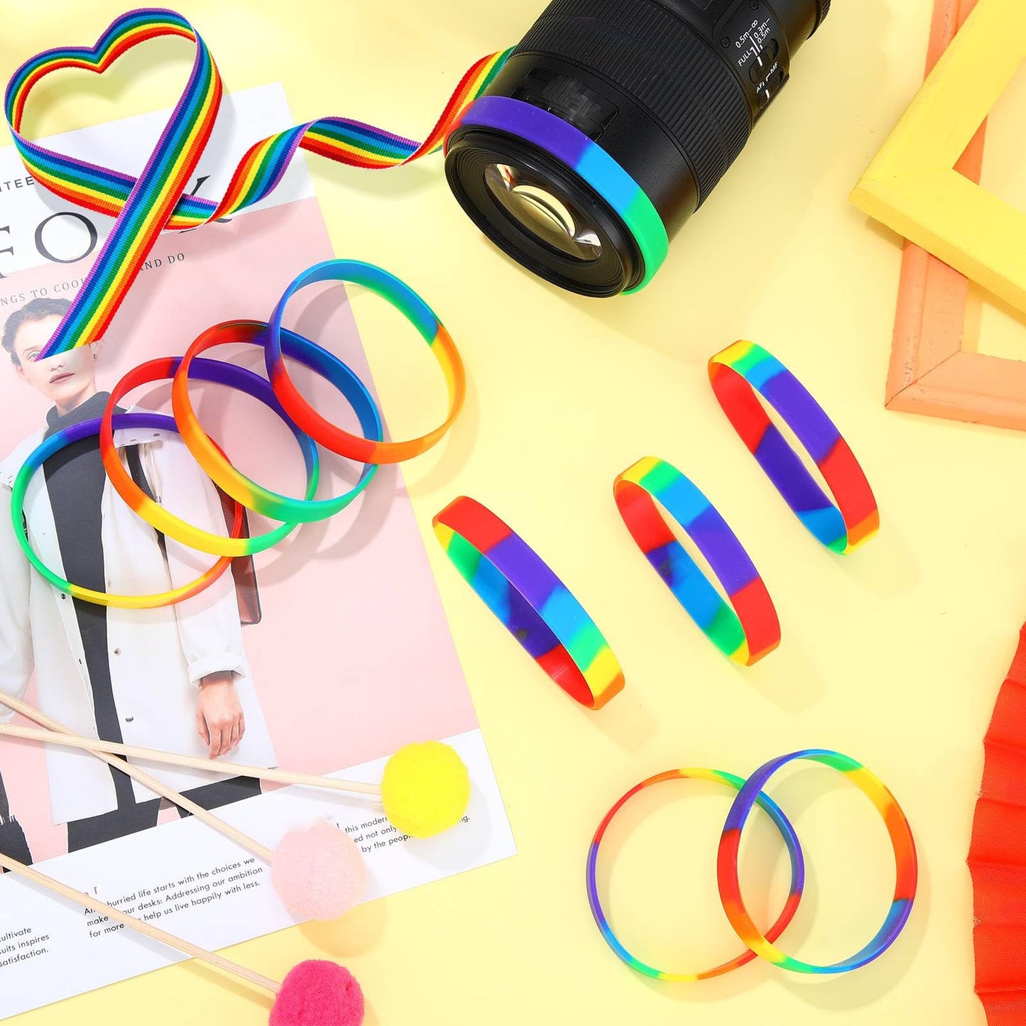 Hicarer 200 Pieces Rainbow Pride Gay Wristbands Silicone LGBT Bracelets Party Decorations Supplies for Parades Rainbow Festival