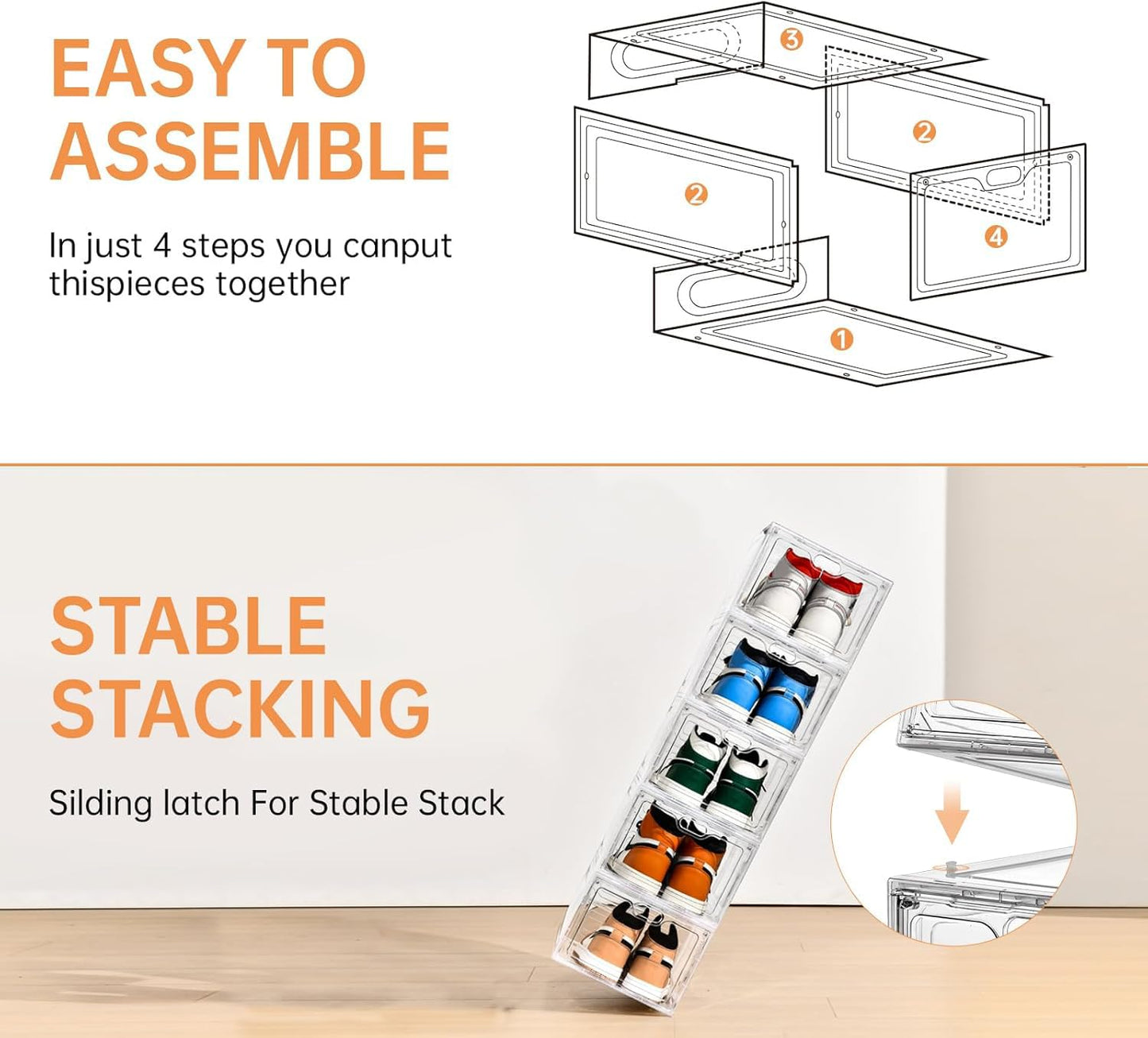 INSTY 6 Pack Large Shoe Storage Box, Clear Shoe Storage Organizer with Magnetic Door, Stackable,Shoe Containers For Display Sneakers, Easy Assembly, Fit up to US Size 12, Clear