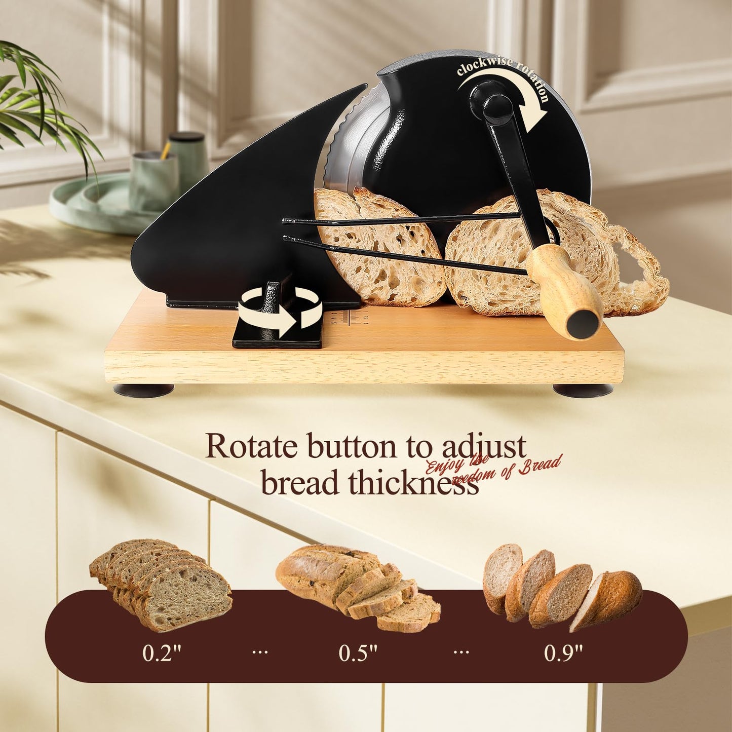 Manual Bread Slicer for Homemade Bread,Even Slicing Thickness-Adjustable Slices,Sourdough Slicer with Scale Lines&SuperStrong SuctionCup Fixation (Black-Guide)