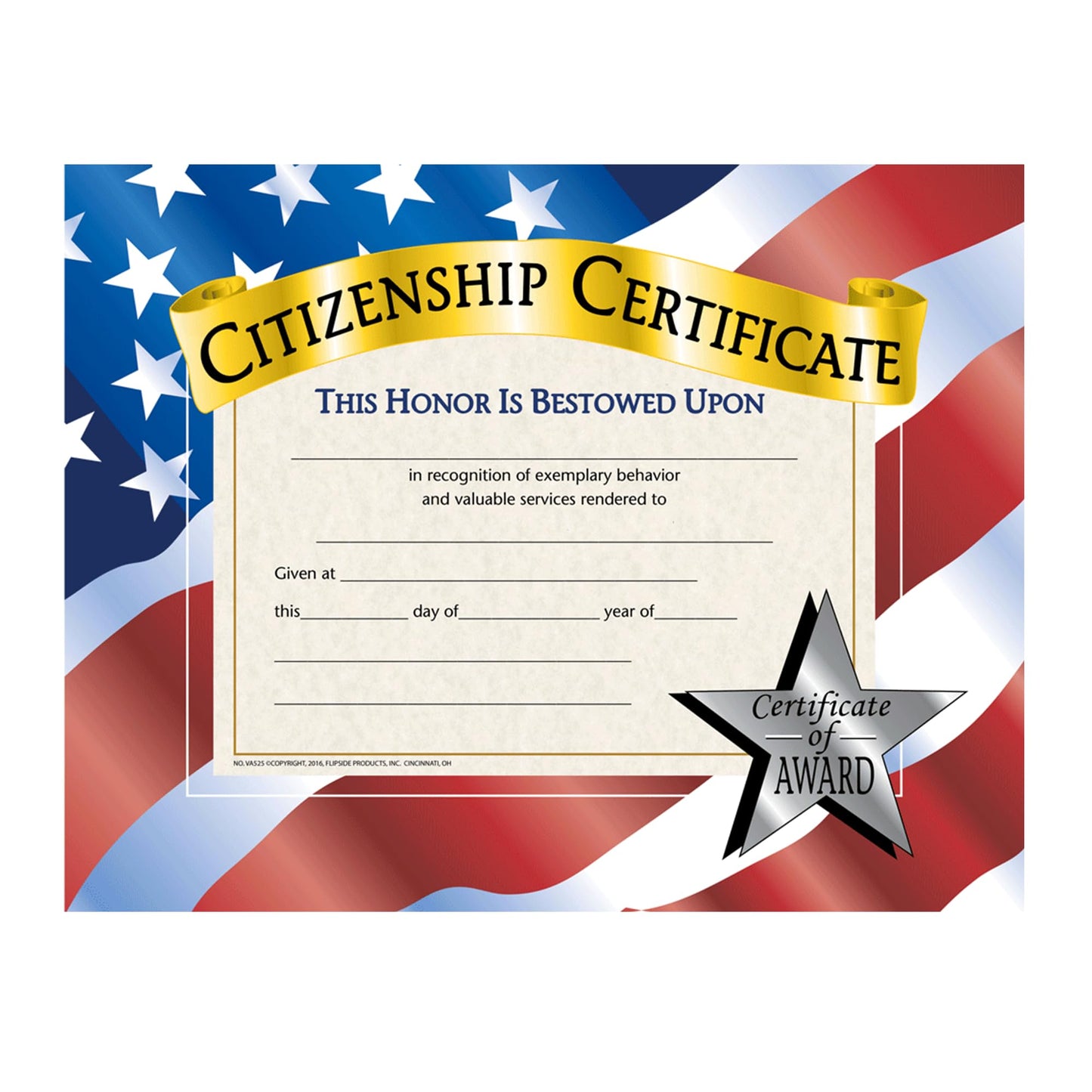 Flipside Products Citizenship Certificates, Recognition, Award Students, Incentive, 8.5" x 11", 30 Per Pack, 5 Packs