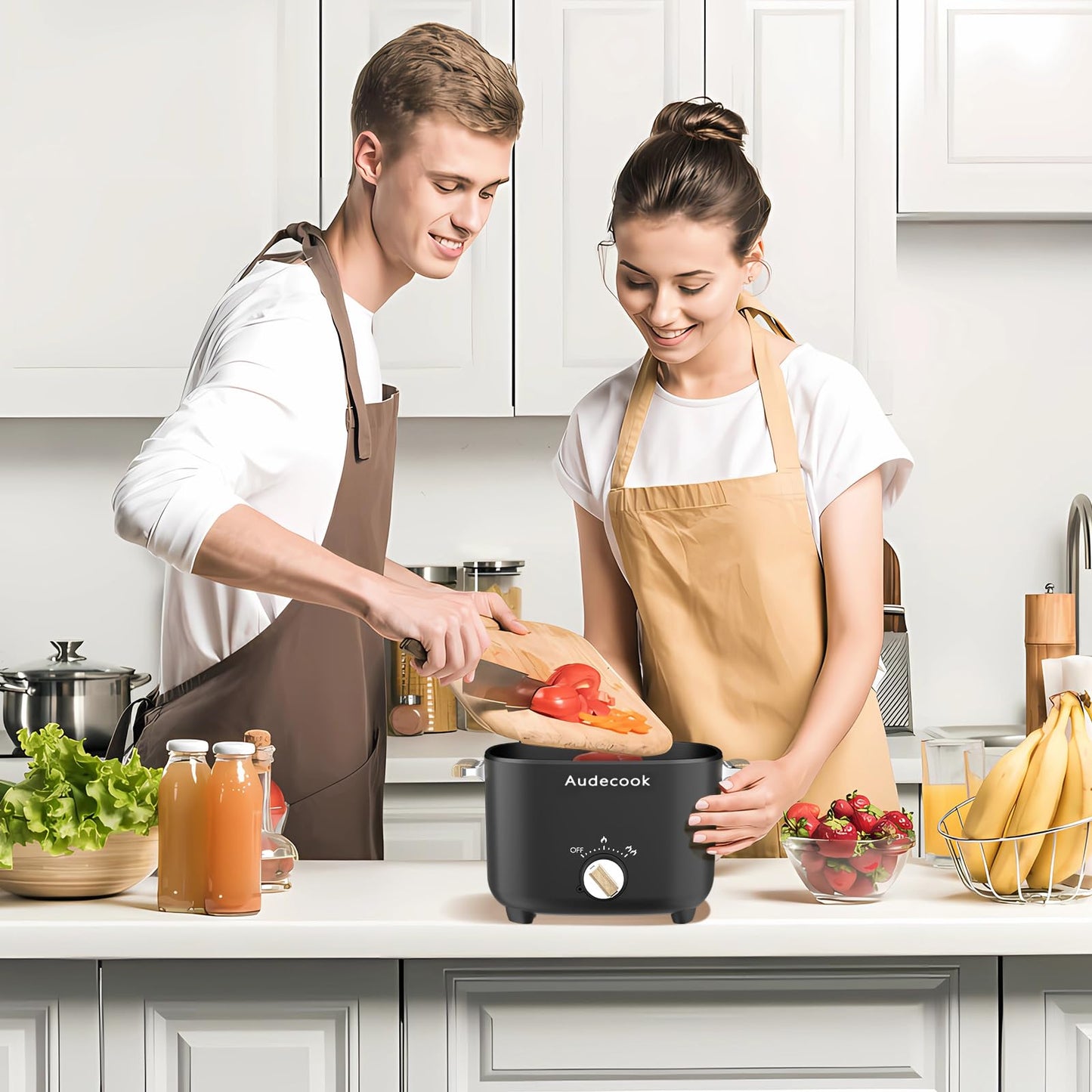 Audecook Hot Pot Electric, 2.5L Portable Nonstick Multicooker for 1-3 Persons, Honeycomb Texture Travel Electric Skillet with Dual Power Temperature Control for Steak/Egg/Noodles/Oatmeal (Black)