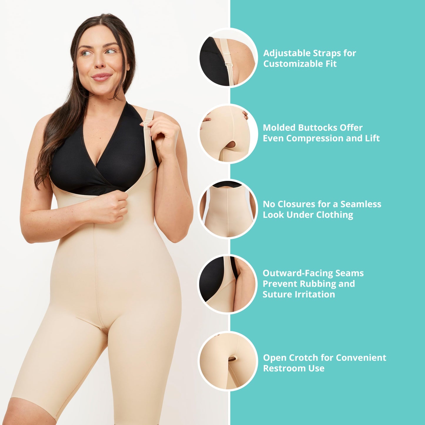 MARENA SFBHS2 Women’s Girdle with High Back, No Closures, Short-Length - Post-surgical Shapewear Support - Medium, Beige