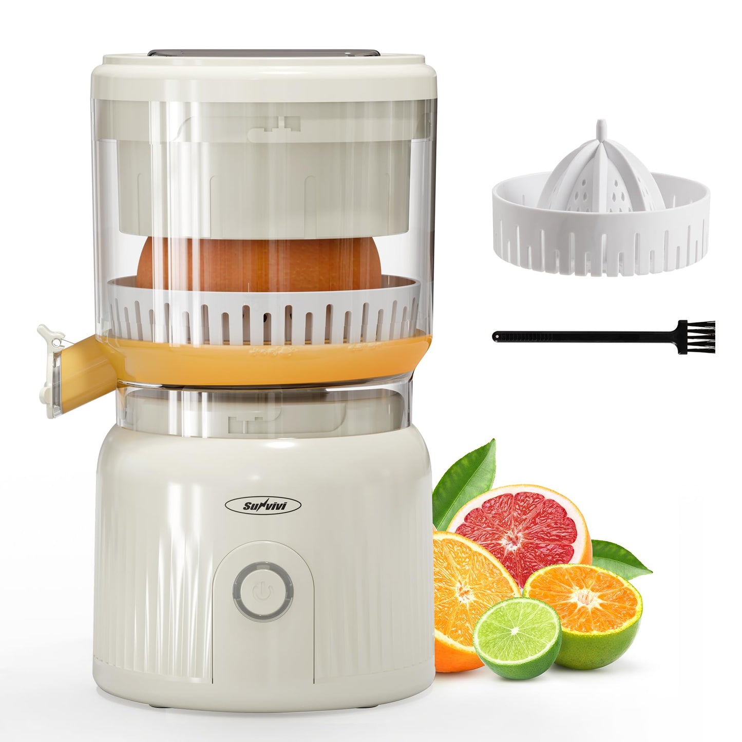 SUNVIVIPRO Electric Citrus Juicer, 90W High-Speed Juice Squeezer with 15,000 RPM Pure Copper Motor, Efficient Orange and Lemon Juicer for Soft Fruits, Compact Design with Easy Cleaning, White