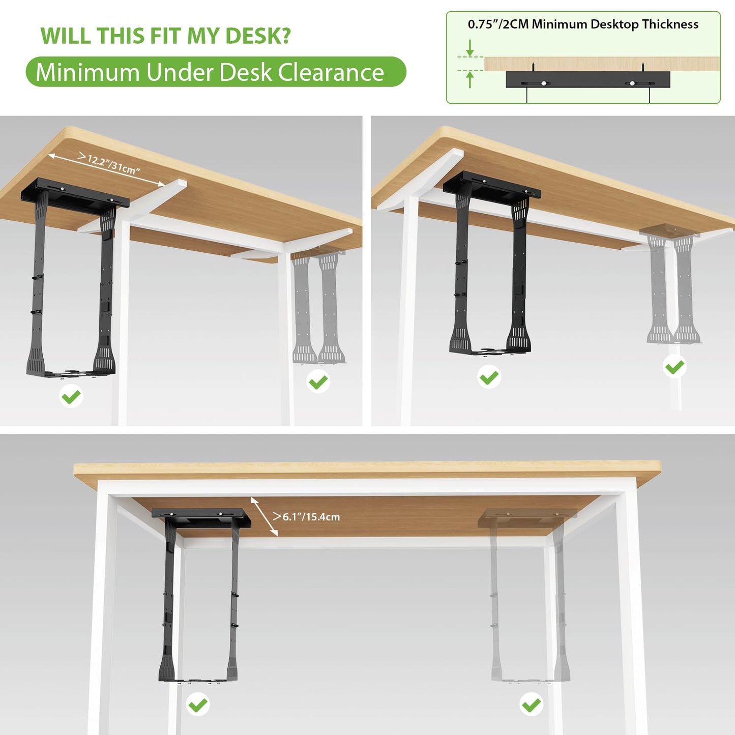 KEEGH Heavy Duty Under Desk PC Mount Adjustable Under Desk Computer Mount Supports Up to 90 lbs PC Mount with Secure Locking for Standing Desk, Black